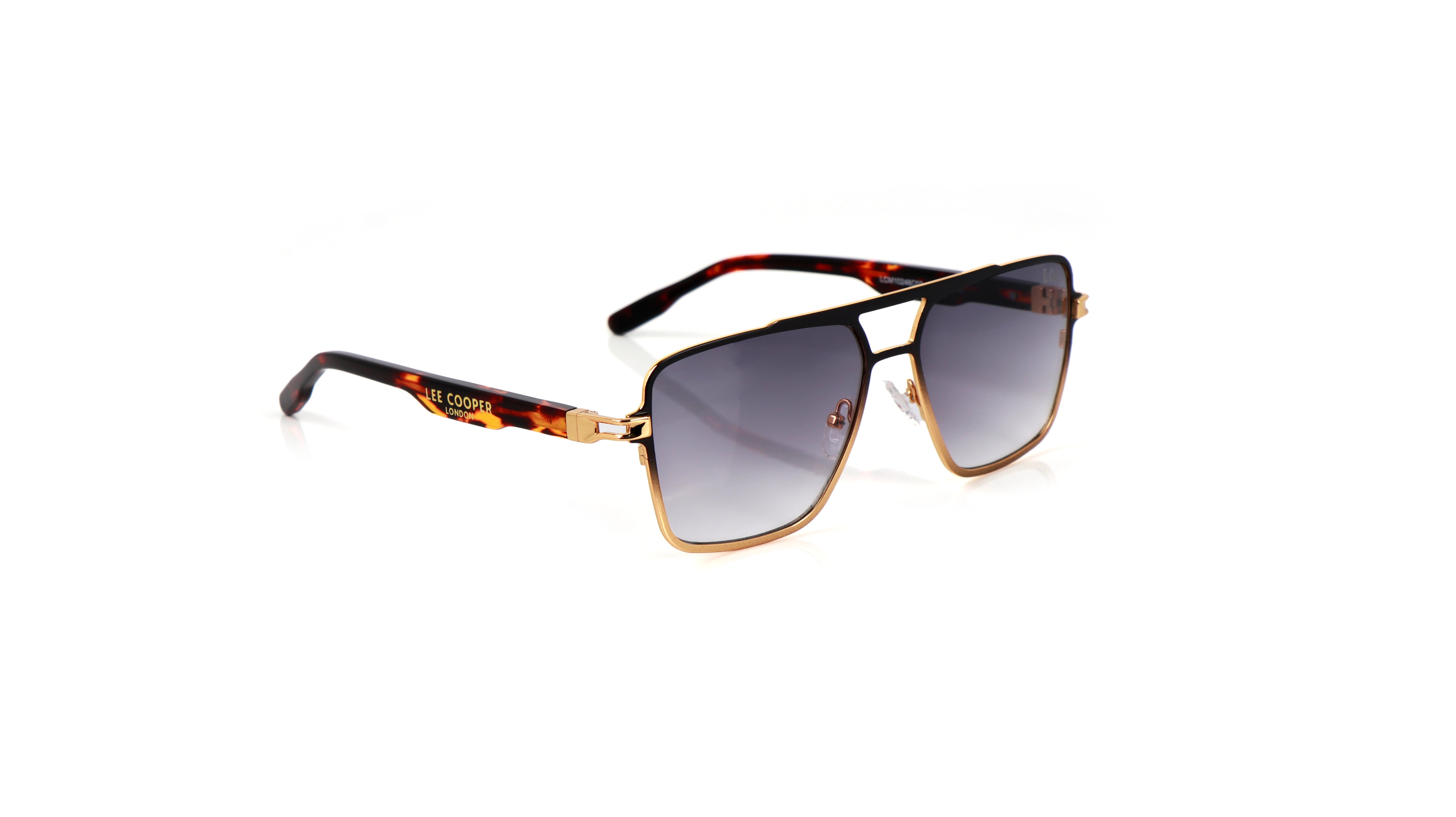 Lee Cooper Non-Polarized Square Aviator Sunglasses for Men with Gradient Grey Nylon Lenses, Black & Gold-Tone Full-Rim Metal Frame and Double-Bridge Design | LCM10246C2