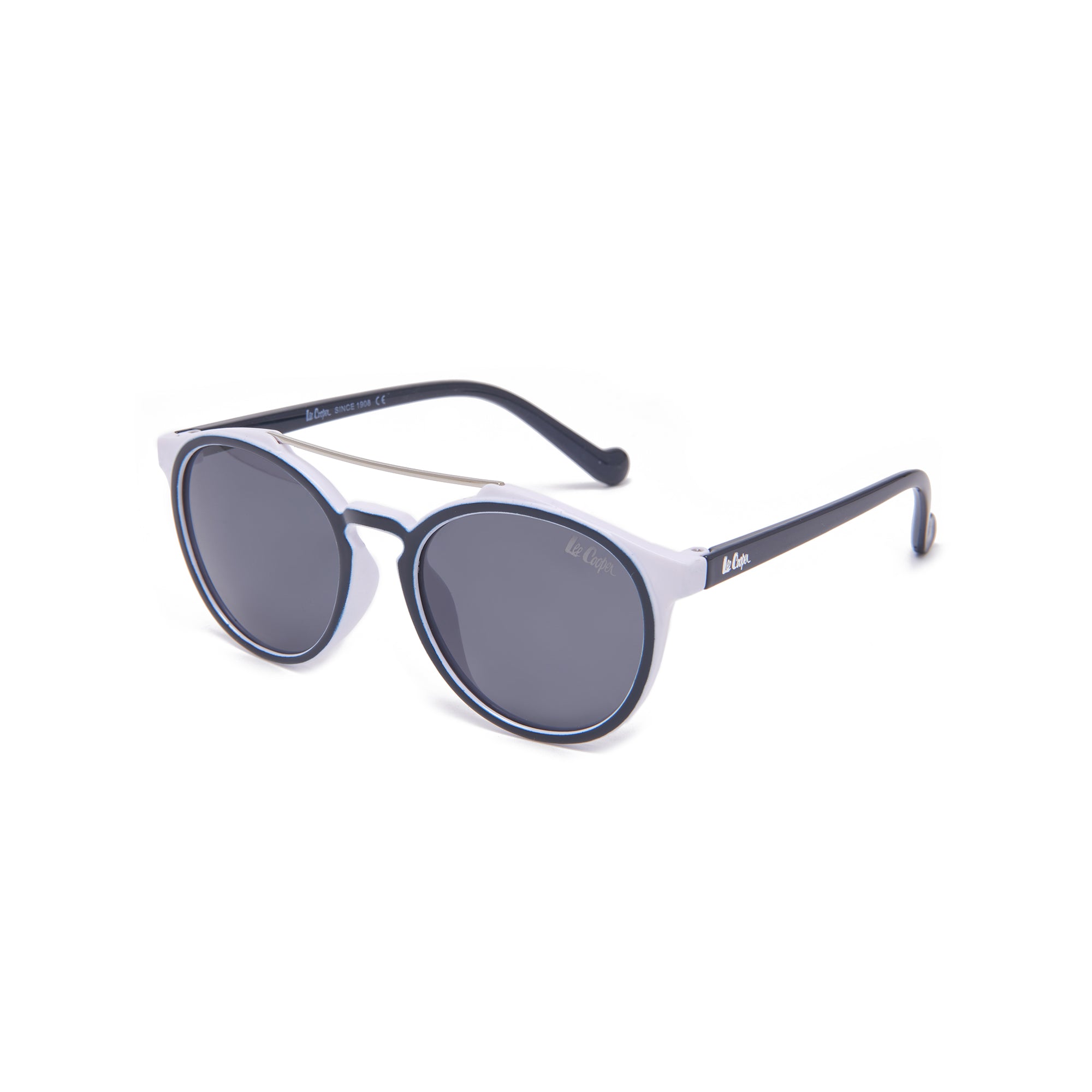 Lee Cooper Polarized Sunglasses for Boys & Girls with Grey Round TAC Lenses, Blue Full-Rim Polycarbonate Frame and Brow-Bar Design | LCK109C01