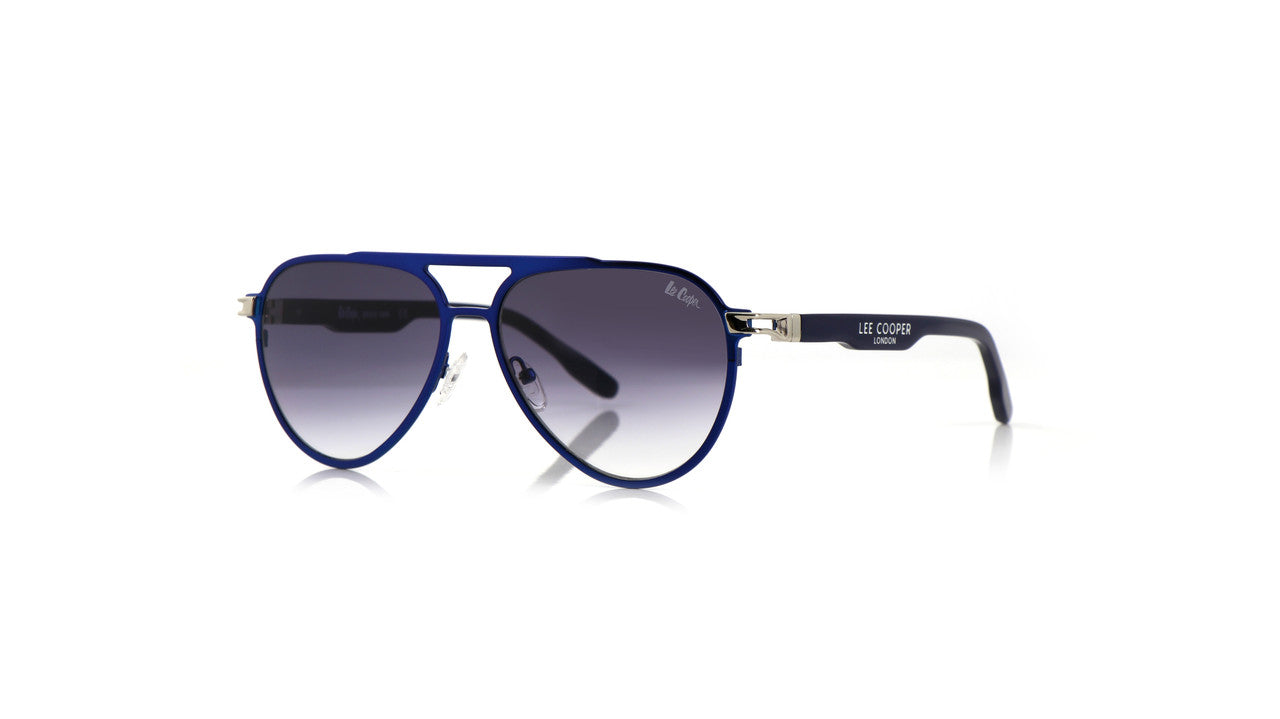 Lee Cooper Non-Polarized Aviator Sunglasses for Men & Women with Gradient Grey Nylon Lenses, Blue Full-Rim Metal Frame and Double-Bridge Design | LCU10247C4