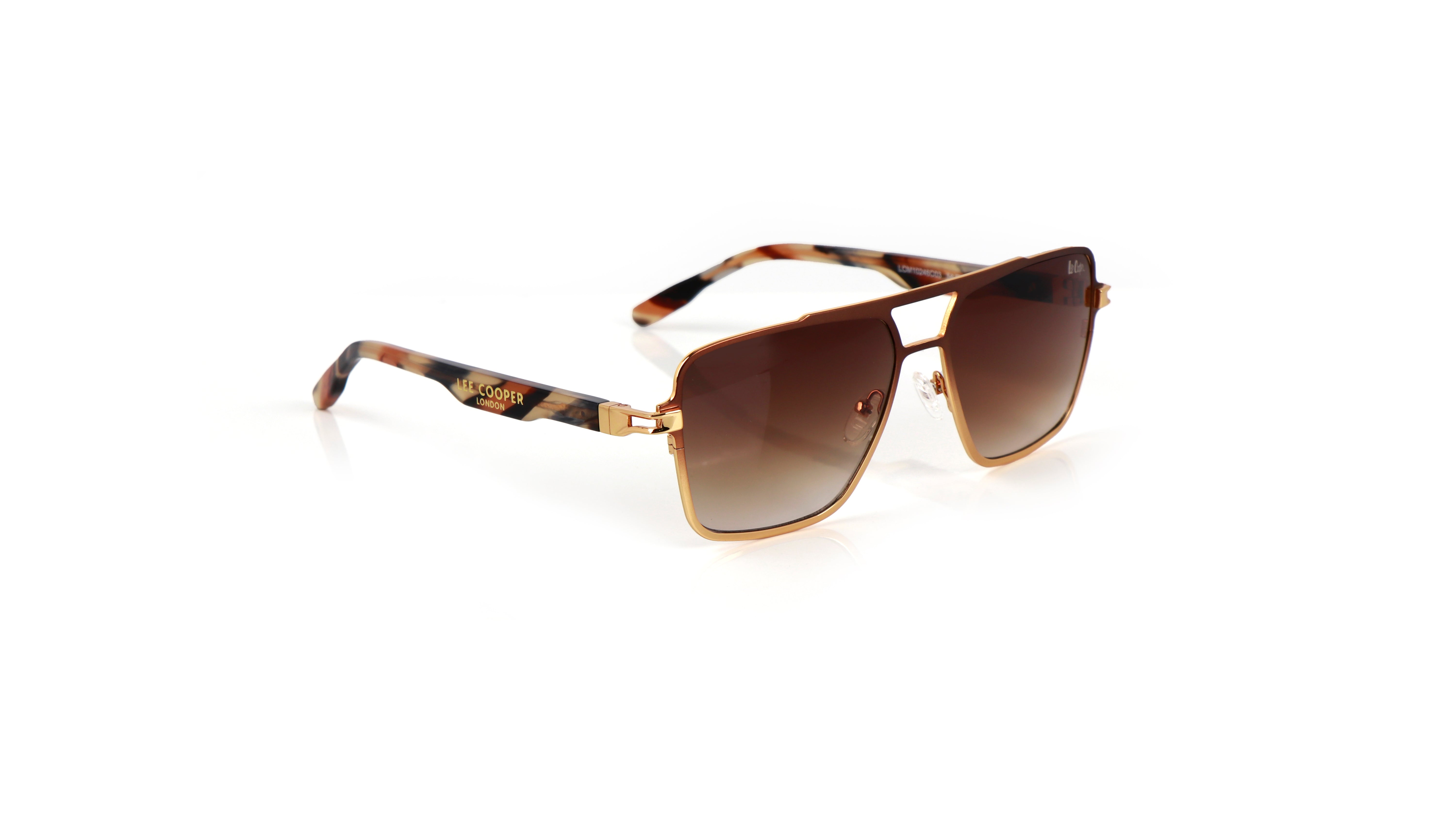 Lee Cooper Non-Polarized Square Aviator Sunglasses for Men with Gradient Brown Nylon Lenses, Brown & Gold-Tone Full-Rim Metal Frame and Double-Bridge Design | LCM10246C3