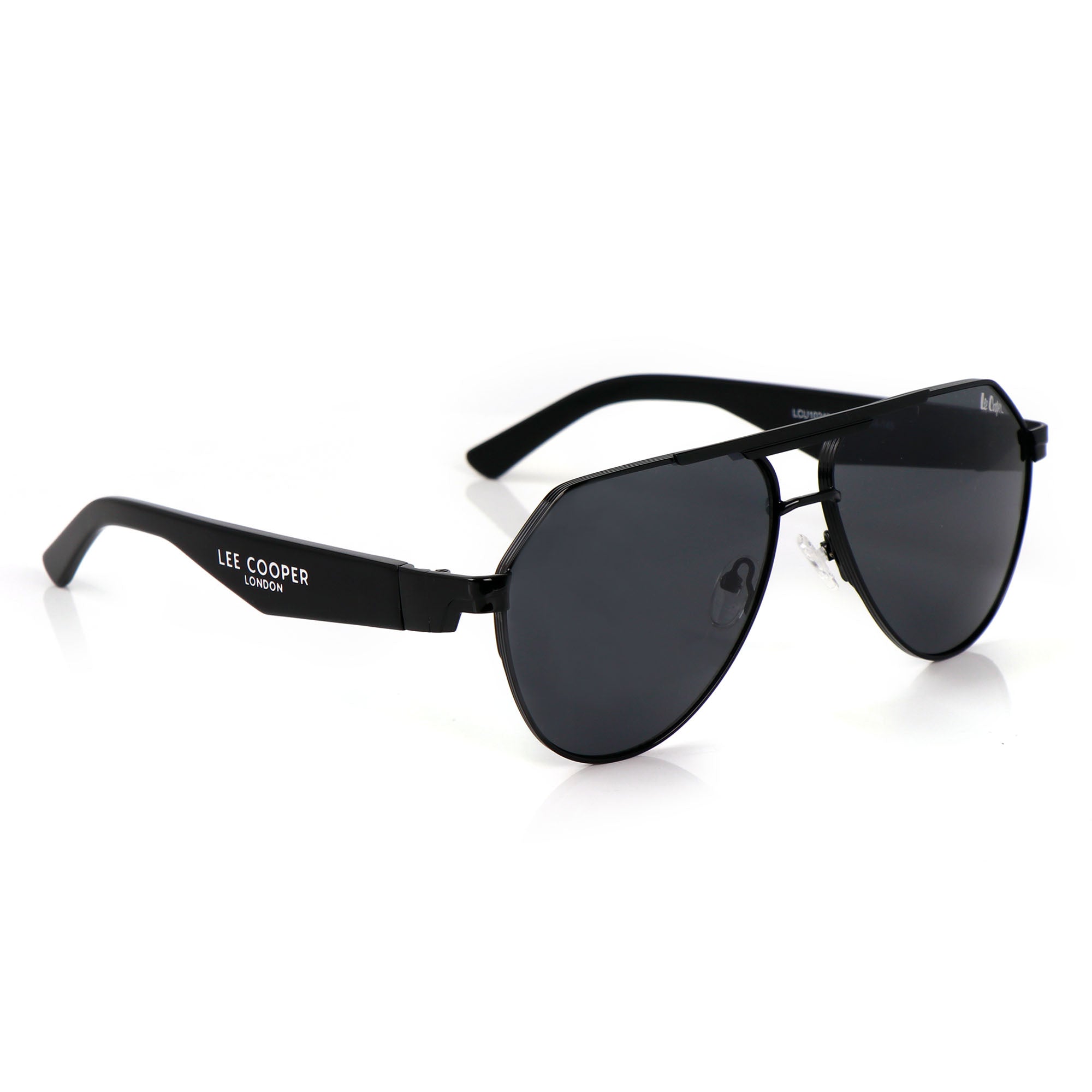Lee Cooper Non-Polarized Aviator Sunglasses for Men & Women with Grey Nylon Lenses, Black Full-Rim Metal Frame, Double-Bridge Design and Wide Temple Arms | LCU10240C1