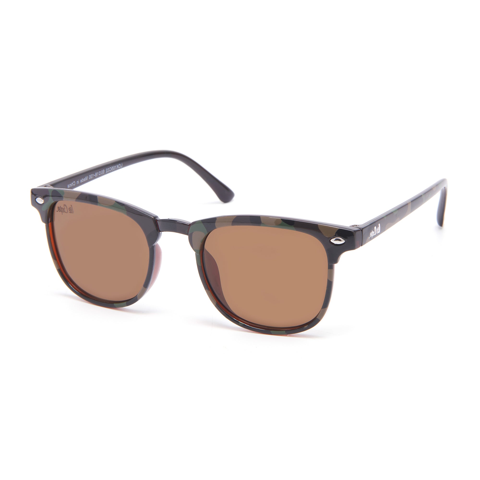 Lee Cooper Polarized Classic Square Sunglasses for Boys & Girls with Brown TAC Lenses and Brown Camouflage-Pattern Full-Rim Polycarbonate Frame | LCK105C02