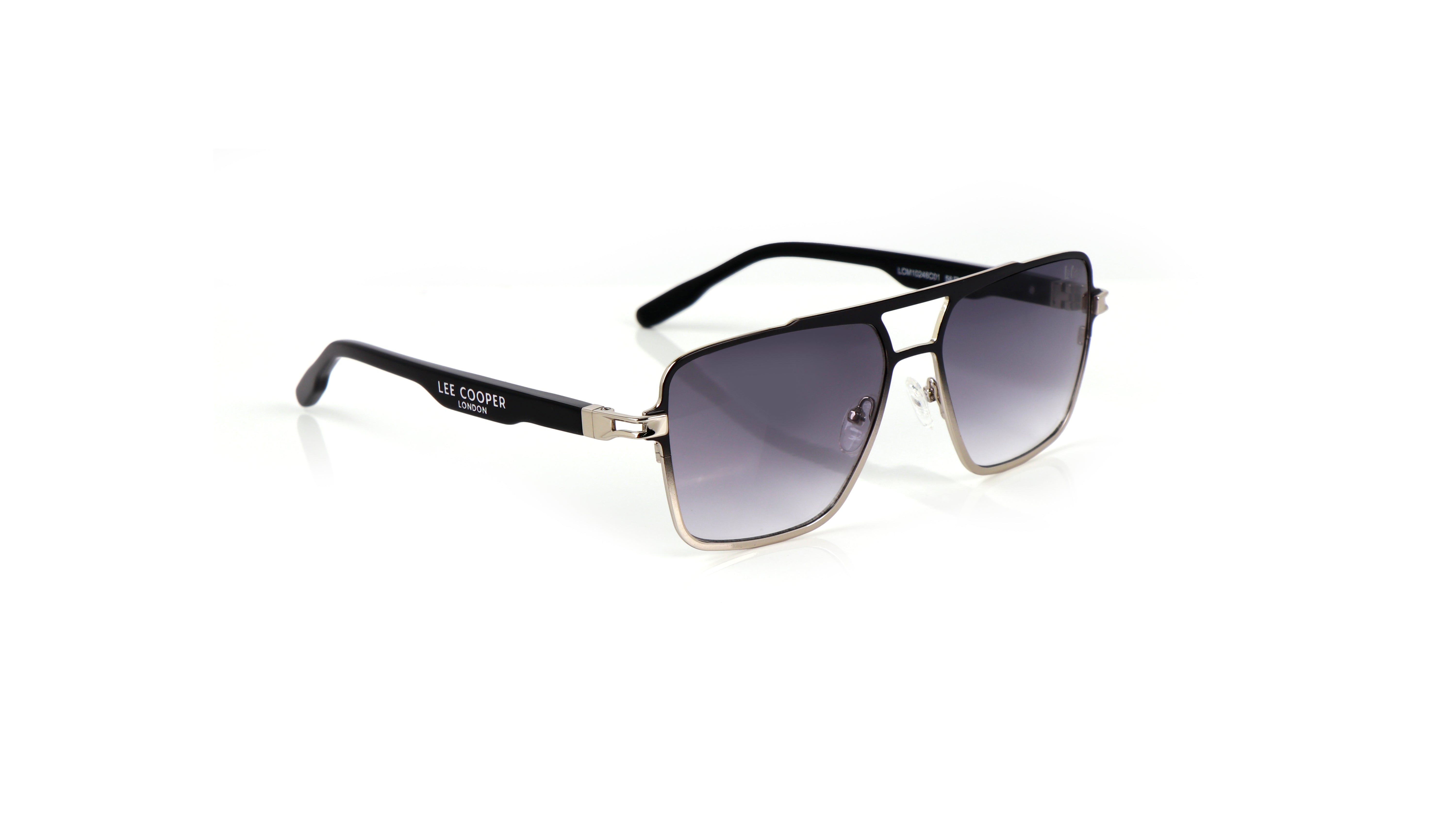 Lee Cooper Non-Polarized Square Aviator Sunglasses for Men with Gradient Grey Nylon Lenses, Black & Silver-Tone Full-Rim Metal Frame and Double-Bridge Design | LCM10246C1