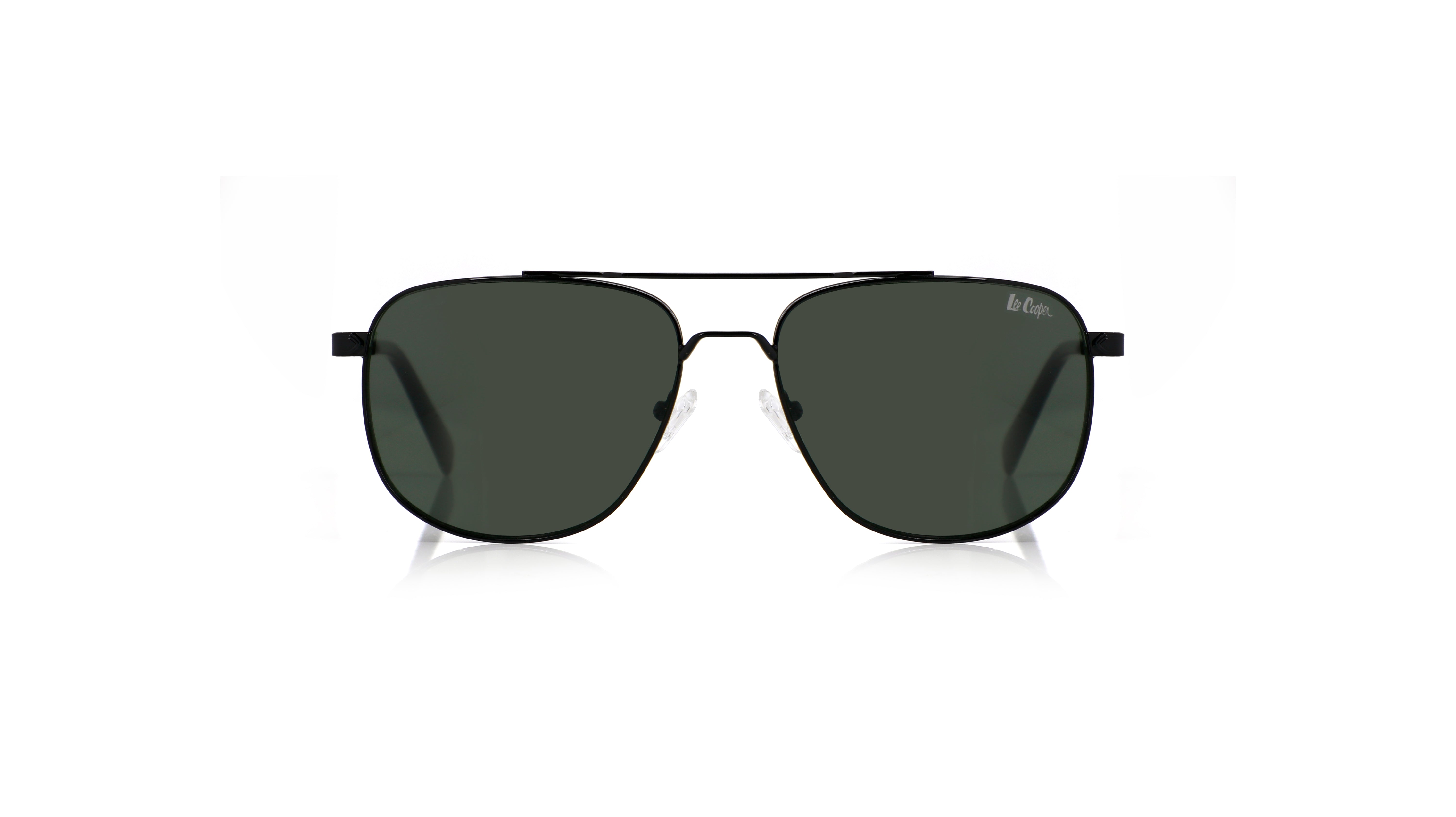 Lee Cooper Non-Polarized Aviator Sunglasses for Men with Dark Green Nylon Lenses, Black Full-Rim Metal Frame and Double-Bridge Design | LCM10245C1