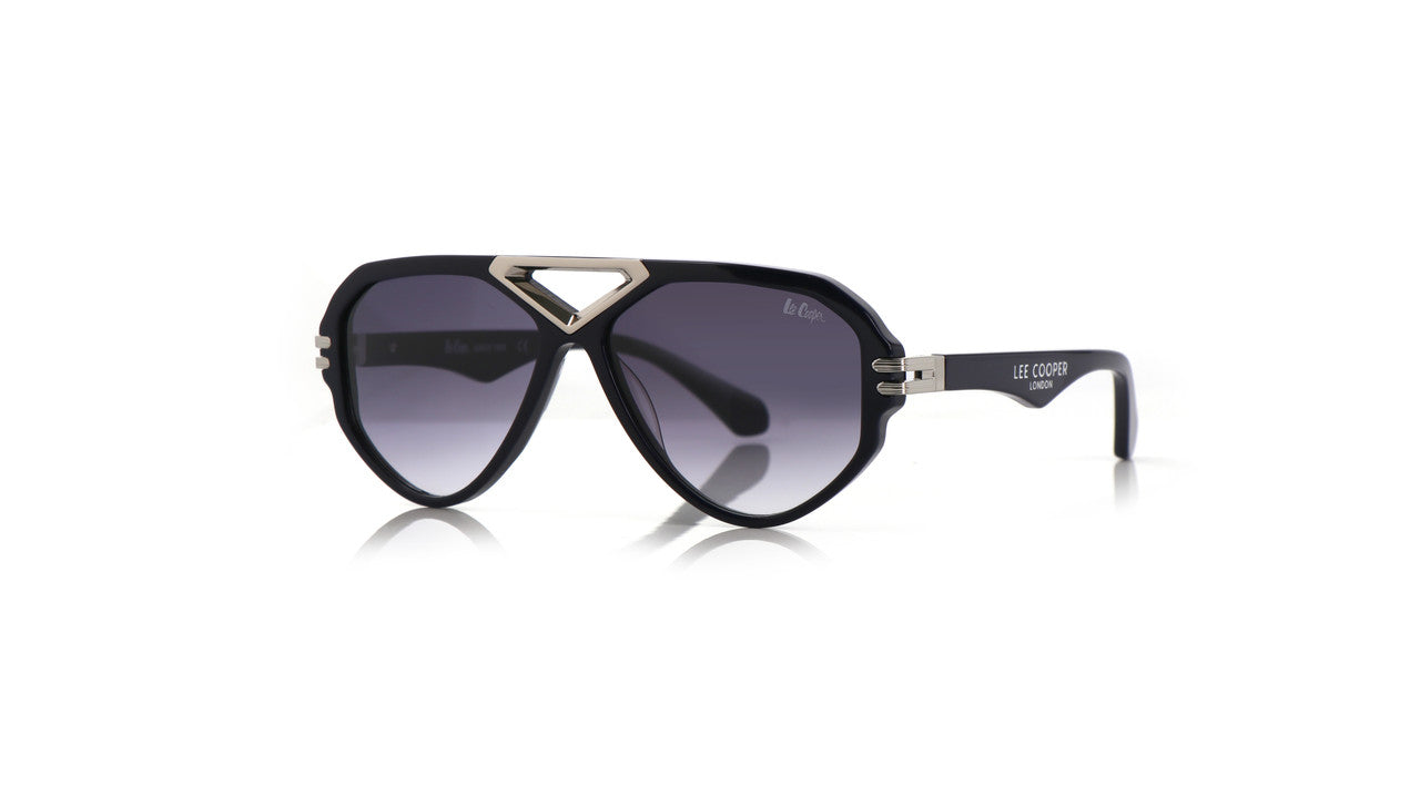 Lee Cooper Non-Polarized Aviator Sunglasses for Men & Women with Gradient Grey Nylon Lenses, Black Full-Rim Acetate Frame and Silver-Tone Decorative Double-Bridge Design | LCU10242C3