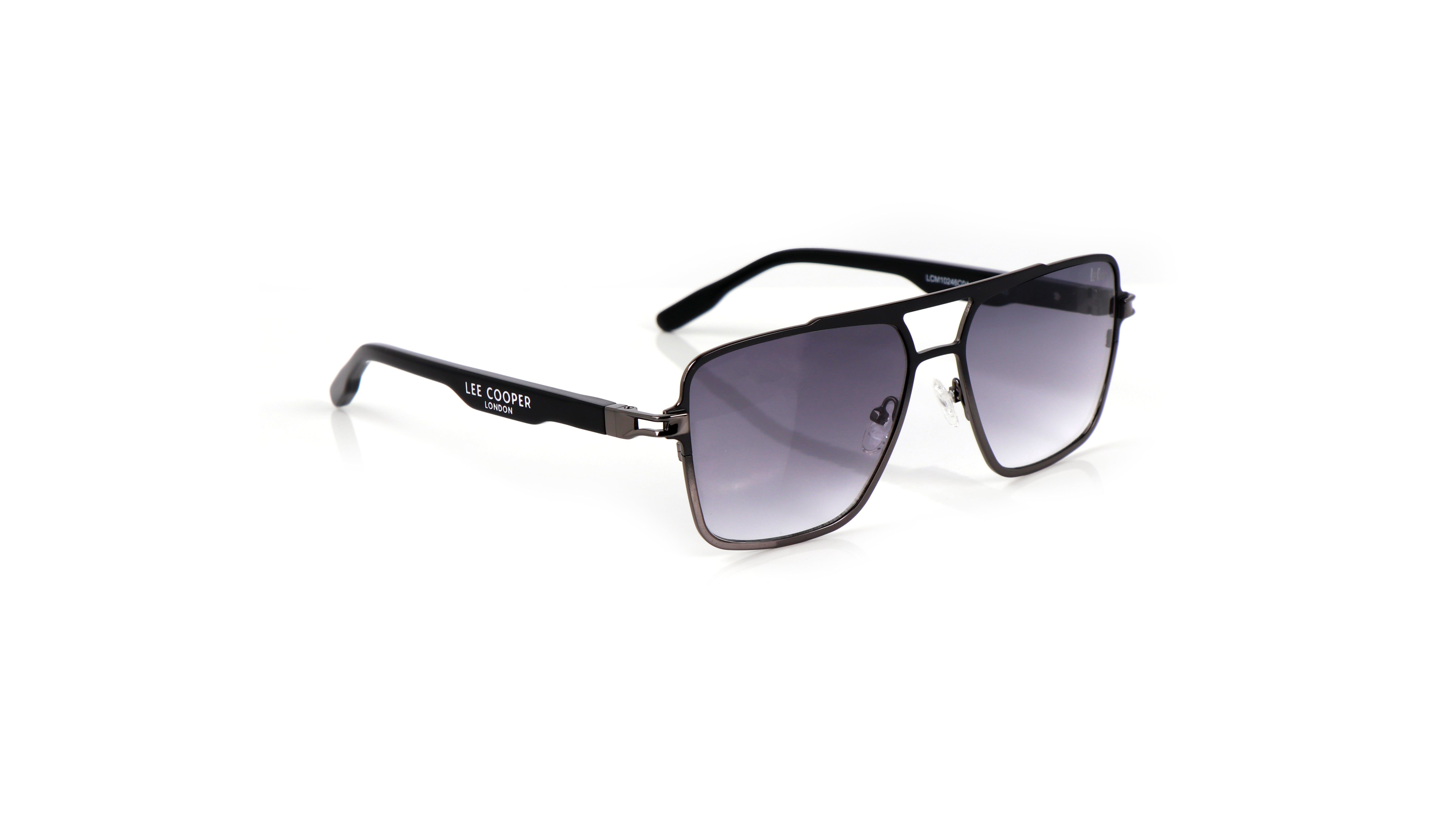 Lee Cooper Non-Polarized Square Aviator Sunglasses for Men with Gradient Grey Nylon Lenses, Black Full-Rim Metal Frame and Double-Bridge Design | LCM10246C4