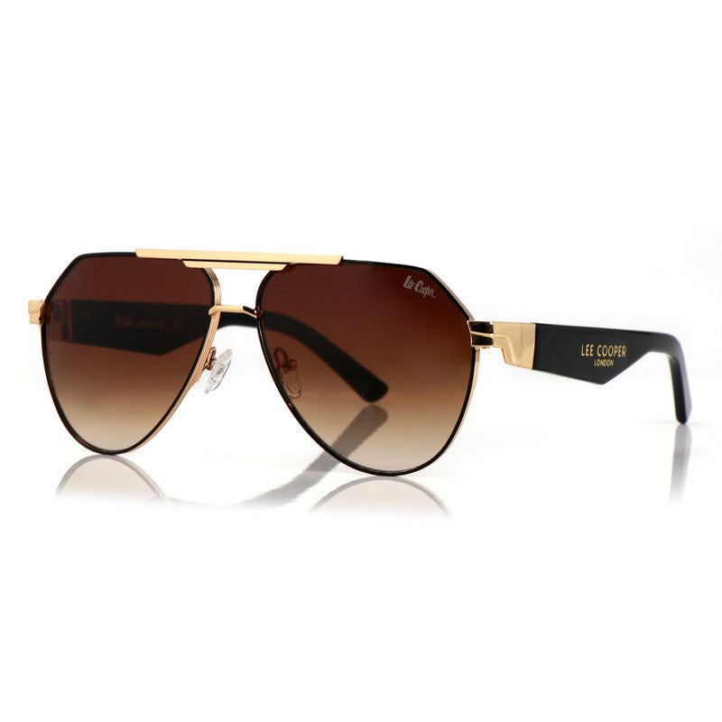 Lee Cooper Non-Polarized Aviator Sunglasses for Men & Women with Gradient Brown Nylon Lenses, Gold-Tone Full-Rim Metal Frame and Double-Bridge Design | LCU10240C4