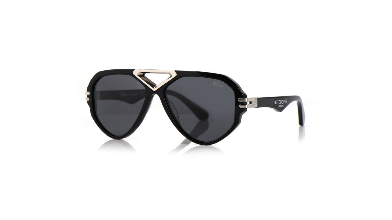 Lee Cooper Non-Polarized Aviator Sunglasses for Men & Women with Grey Nylon Lenses, Black Full-Rim Acetate Frame and Decorative Double-Bridge Design | LCU10242C1