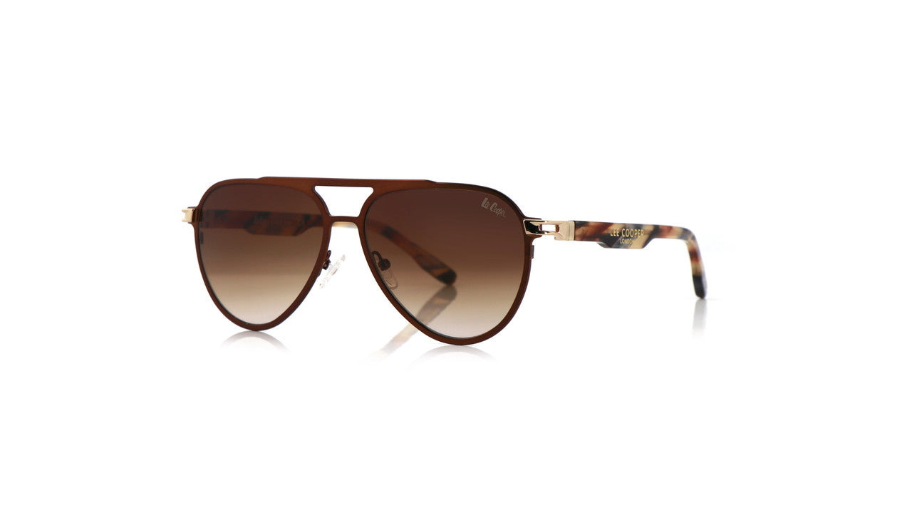 Lee Cooper Non-Polarized Aviator Sunglasses for Men & Women with Gradient Brown Nylon Lenses, Brown Full-Rim Metal Frame and Tortoiseshell-Pattern Temple Arms | LCU10247C5