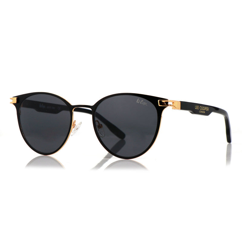 Lee Cooper Non-Polarized Round Sunglasses for Women with Grey Nylon Lenses, Black & Gold-Tone Full-Rim Metal Frame | LCW10241C1
