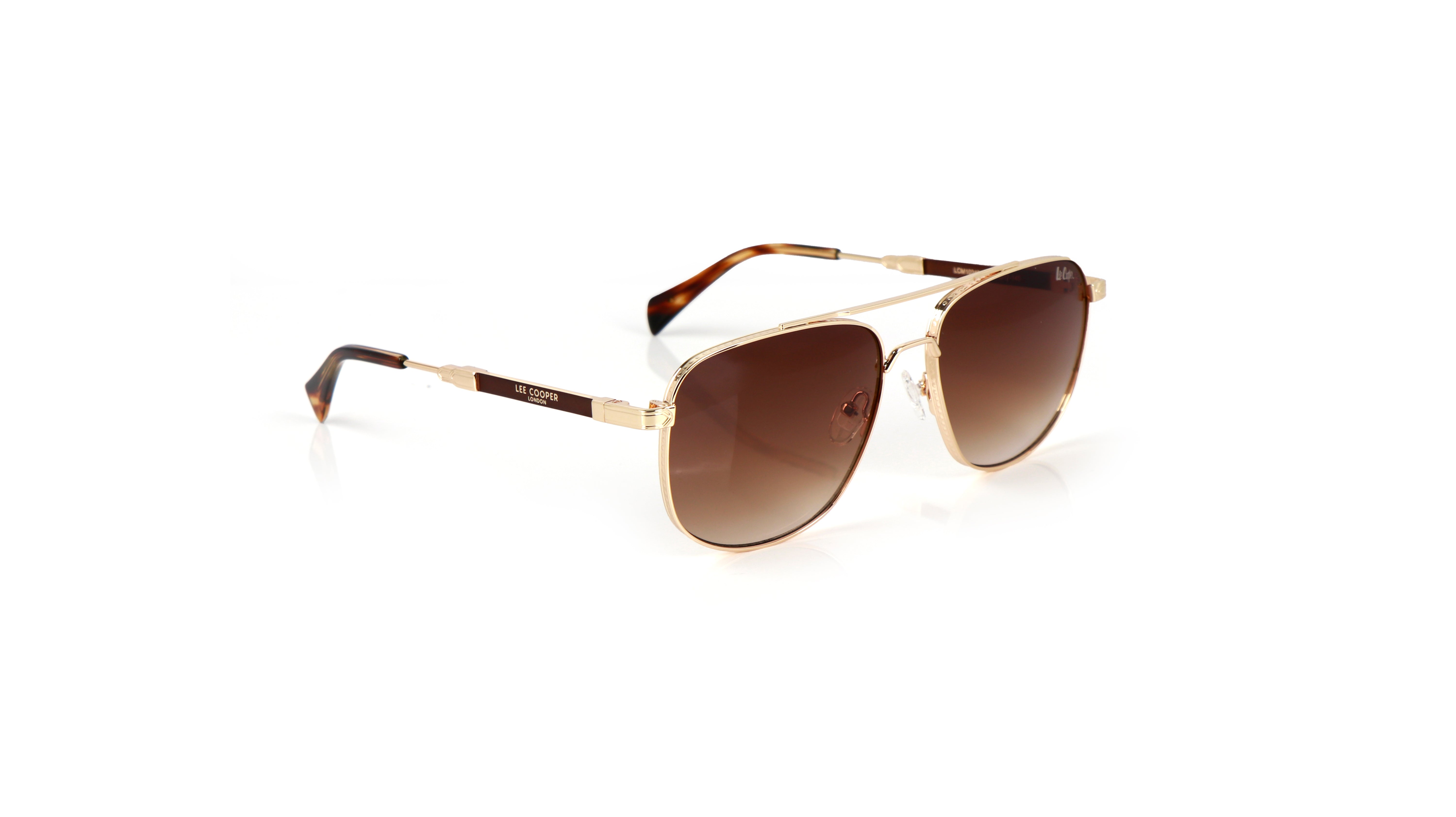 Lee Cooper Non-Polarized Aviator Sunglasses for Men with Gradient Brown Nylon Lenses, Gold-Tone Full-Rim Metal Frame and Double-Bridge Design | LCM10245C5