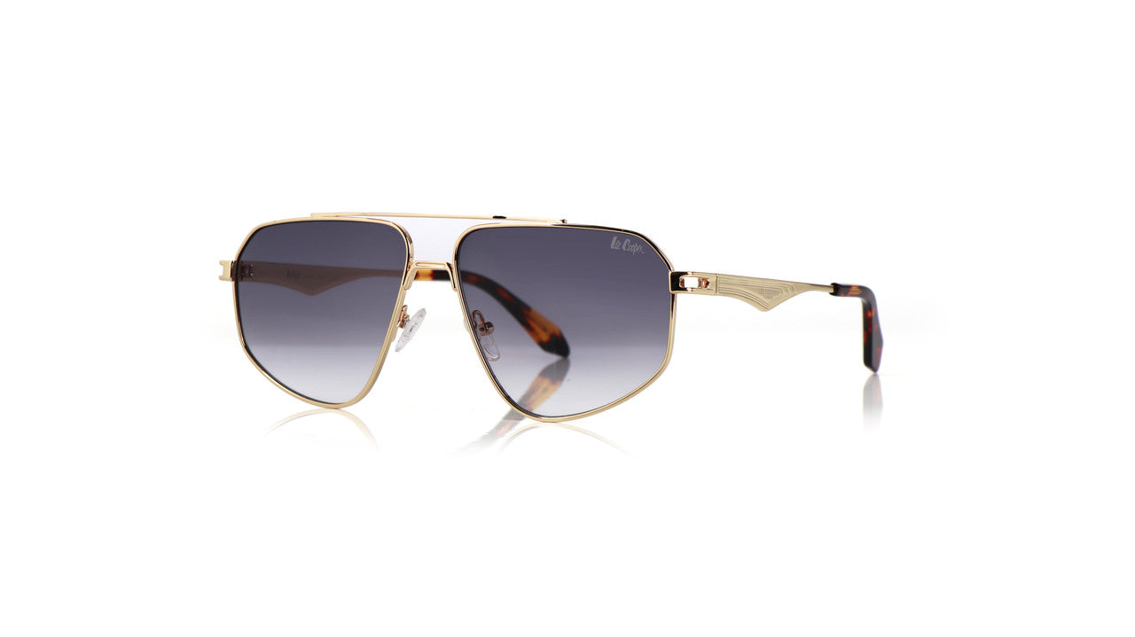 Lee Cooper Non-Polarized Square Aviator Sunglasses for Men & Women with Gradient Grey Nylon Lenses, Gold-Tone Full-Rim Metal Frame and Double-Bridge Design | LCU10243C5