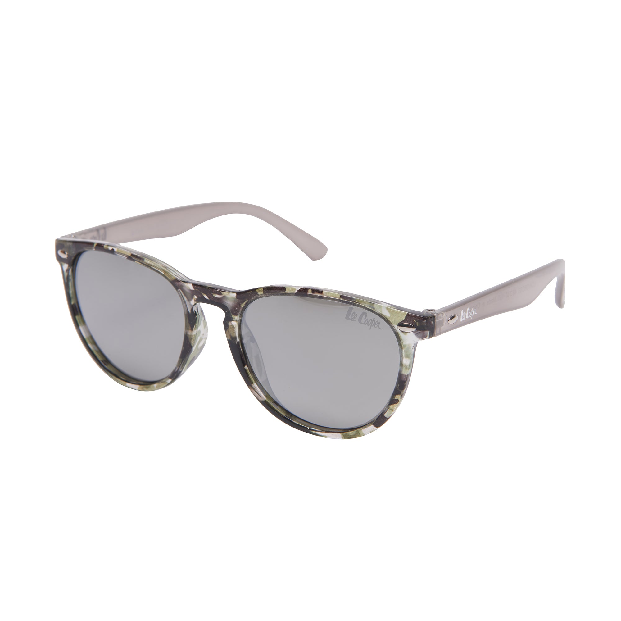 Lee Cooper Polarized Sunglasses for Boys & Girls with Silver Mirrored Round TAC Lenses, Grey Printed Full-Rim Polycarbonate Frame | LCK106C03