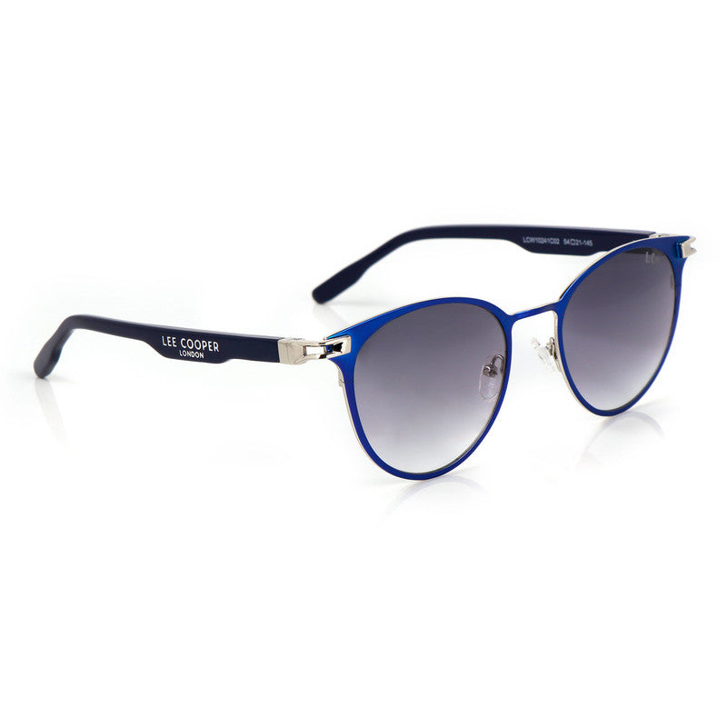 Lee Cooper Non-Polarized Round Sunglasses for Women with Gradient Grey Nylon Lenses, Blue Full-Rim Metal Frame and Silver-Tone Temple Accents | LCW10241C2