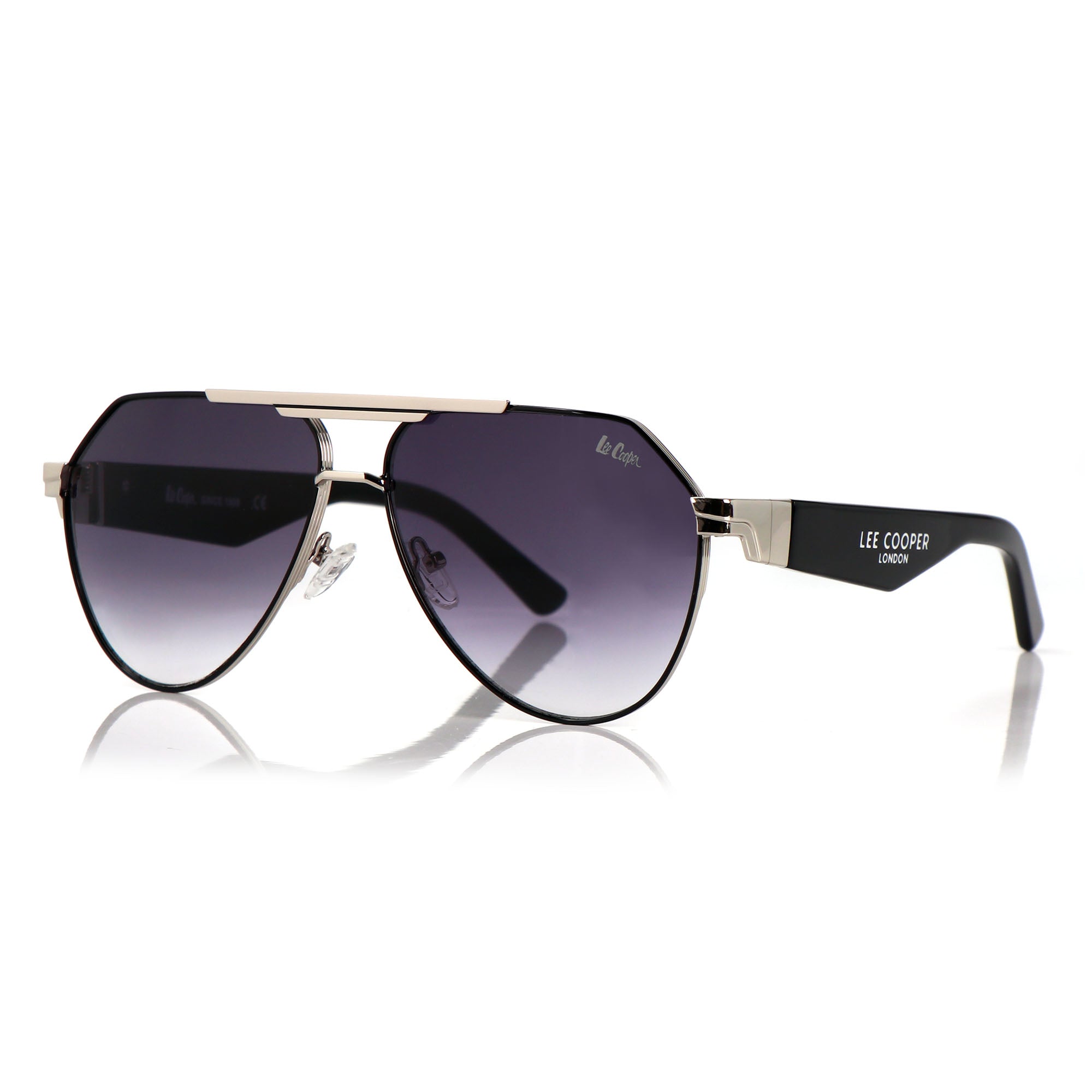 Lee Cooper Non-Polarized Aviator Sunglasses for Men & Women with Gradient Grey Nylon Lenses, Silver-Tone Full-Rim Metal Frame and Double-Bridge Design | LCU10240C2