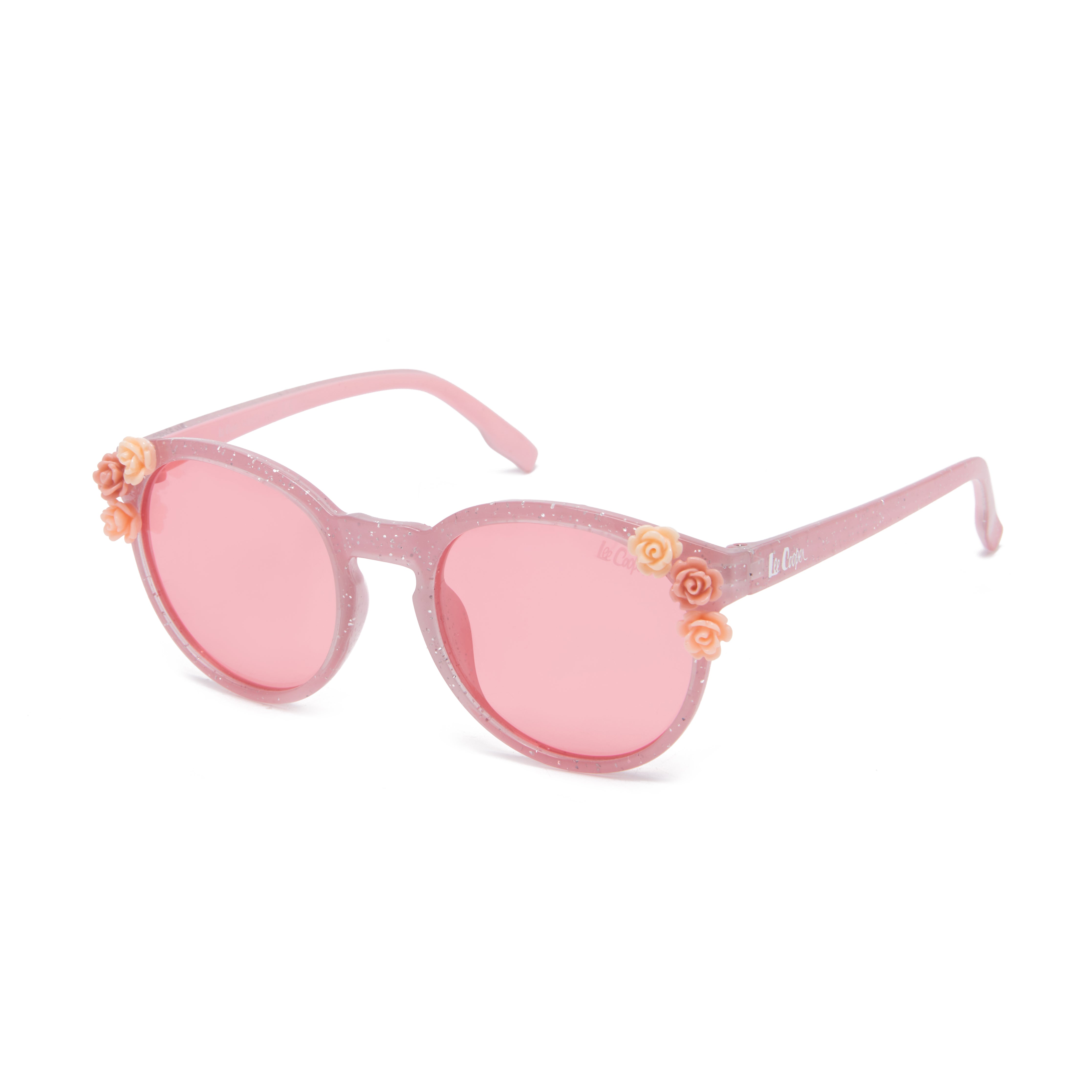 Lee Cooper Polarized Sunglasses for Boys & Girls with Pink Round TAC Lenses, Glittered Full-Rim Polycarbonate Frame and Floral Embellishments | LCK107C01