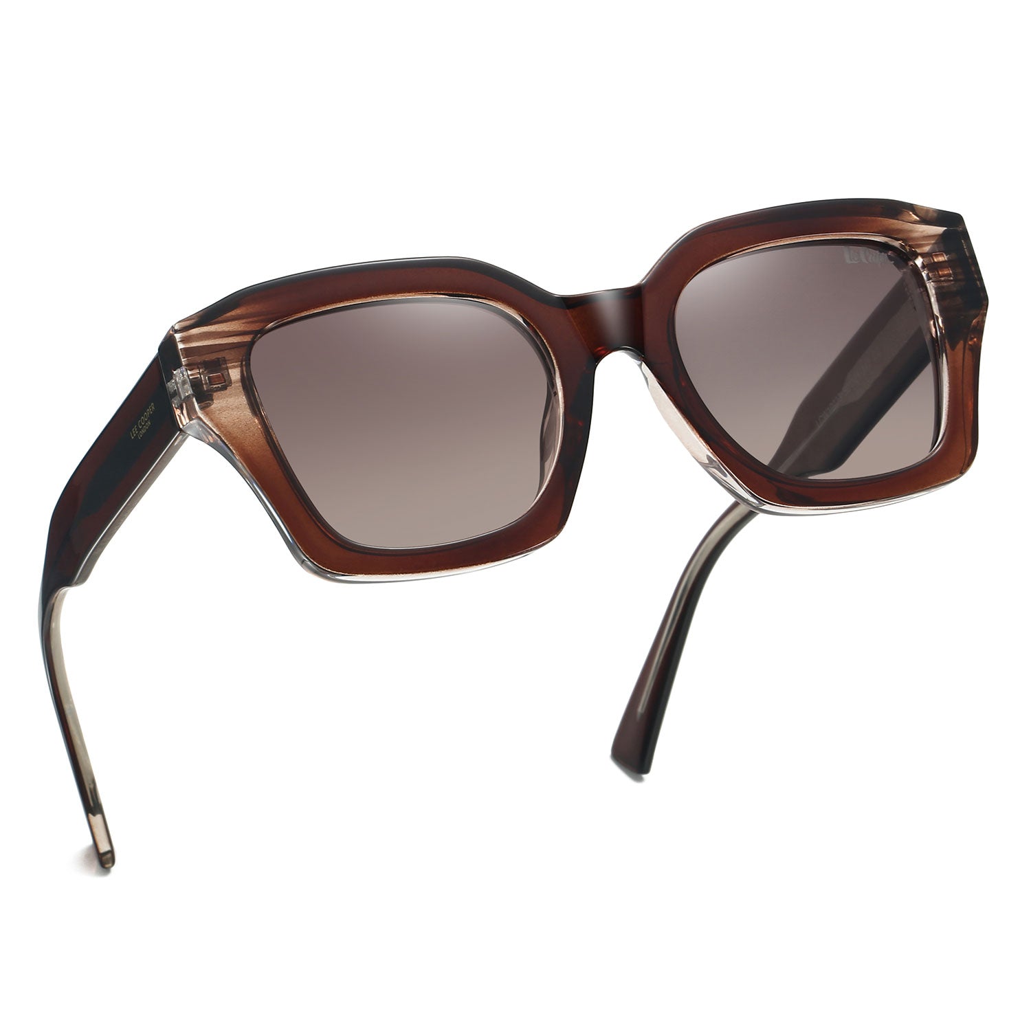 Lee Cooper Women's Polarized Vintage square Sunglasses - Transparent Burgundy Tortoise - LCW10023C2