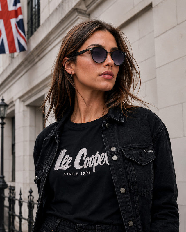 Lee Cooper Non-Polarized Round Sunglasses for Women with Gradient Grey Nylon Lenses, Black Full-Rim Metal Frame and Sleek Temple Arms | LCW10241C3