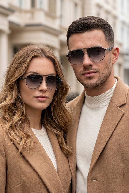 Lee Cooper Non-Polarized Aviator Sunglasses for Men & Women with Gradient Grey Nylon Lenses, Gunmetal Full-Rim Metal Frame and Double-Bridge Design | LCU10240C3