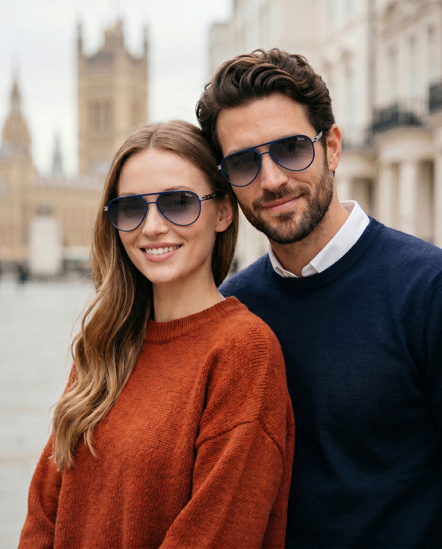 Lee Cooper Non-Polarized Aviator Sunglasses for Men & Women with Gradient Grey Nylon Lenses, Blue Full-Rim Metal Frame and Double-Bridge Design | LCU10247C4