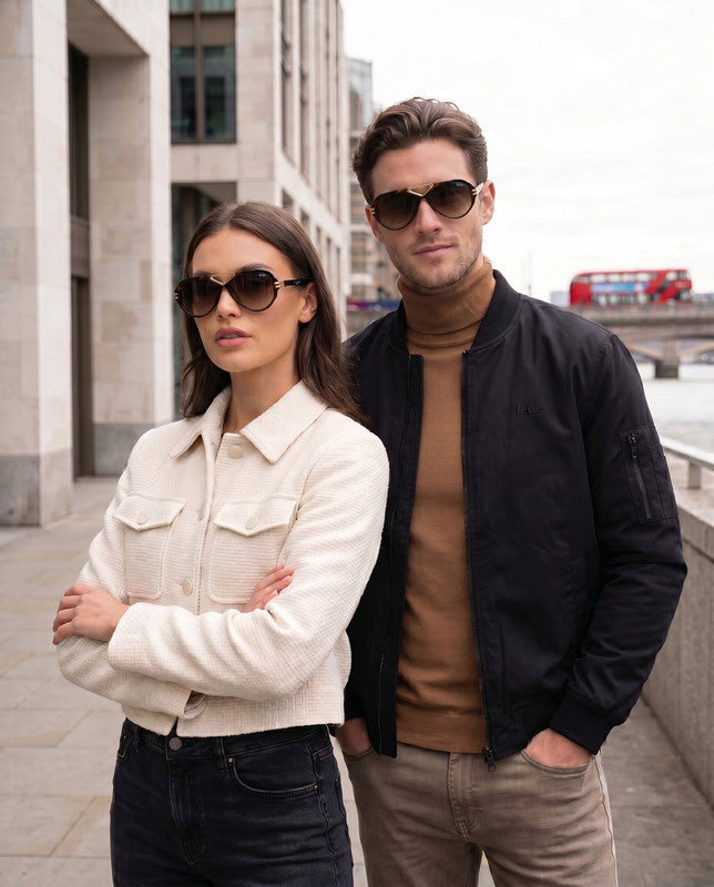 Lee Cooper Non-Polarized Aviator Sunglasses for Men & Women with Gradient Brown Nylon Lenses, Brown Striped Full-Rim Acetate Frame and Gold-Tone Decorative Double-Bridge Design | LCU10242C4