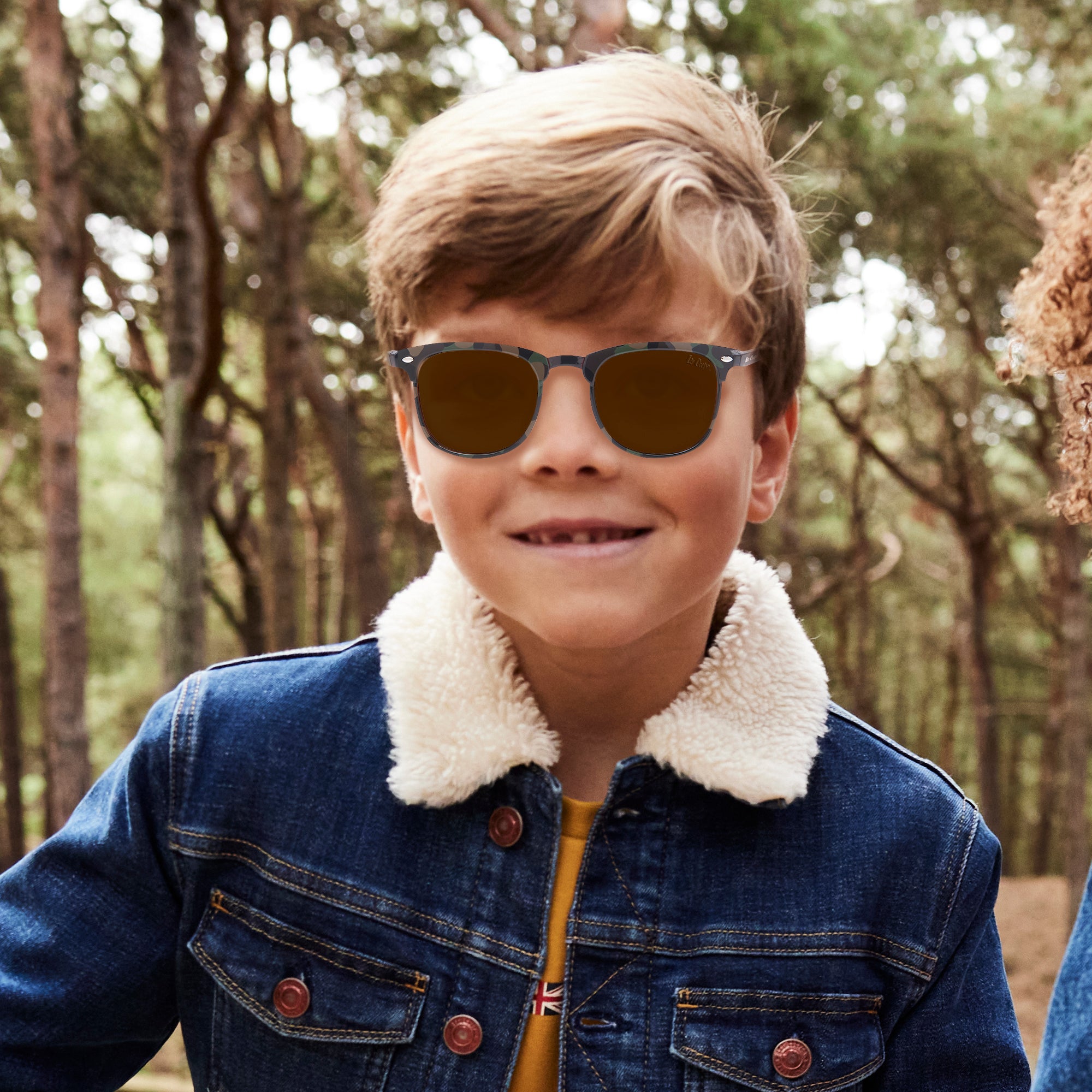 Lee Cooper Polarized Classic Square Sunglasses for Boys & Girls with Brown TAC Lenses and Brown Camouflage-Pattern Full-Rim Polycarbonate Frame | LCK105C02