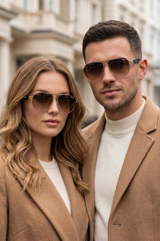 Lee Cooper Non-Polarized Aviator Sunglasses for Men & Women with Gradient Brown Nylon Lenses, Gold-Tone Full-Rim Metal Frame and Double-Bridge Design | LCU10240C4