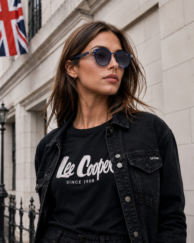 Lee Cooper Non-Polarized Round Sunglasses for Women with Gradient Grey Nylon Lenses, Blue Full-Rim Metal Frame and Silver-Tone Temple Accents | LCW10241C2