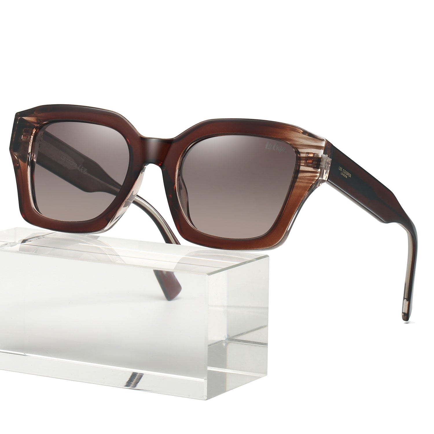 Lee Cooper Women's Polarized Vintage square Sunglasses - Transparent Burgundy Tortoise - LCW10023C2