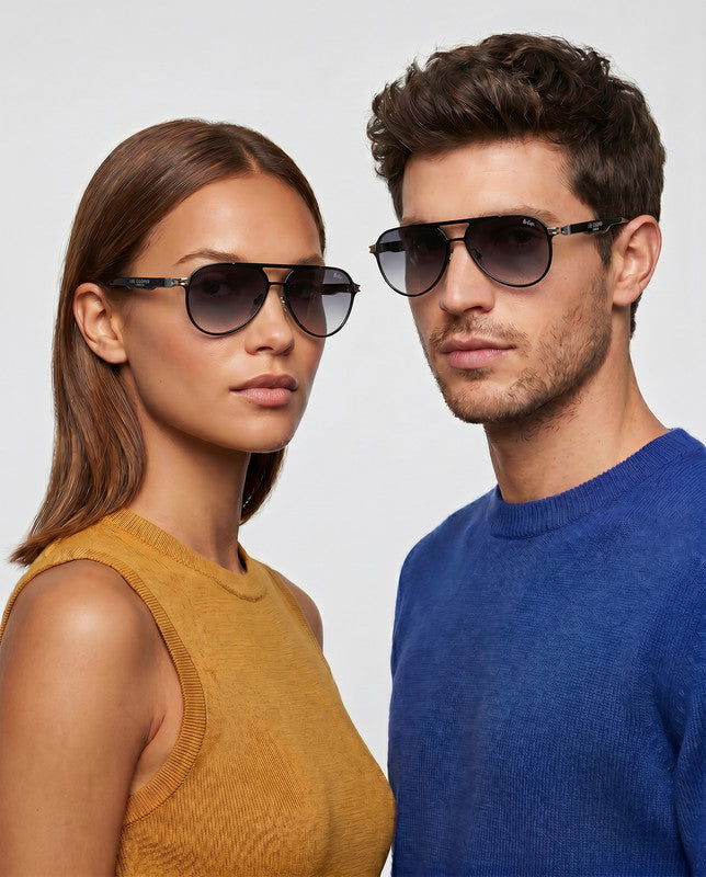Lee Cooper Non-Polarized Aviator Sunglasses for Men & Women with Gradient Grey Nylon Lenses, Gunmetal Full-Rim Metal Frame and Double-Bridge Design | LCU10247C1