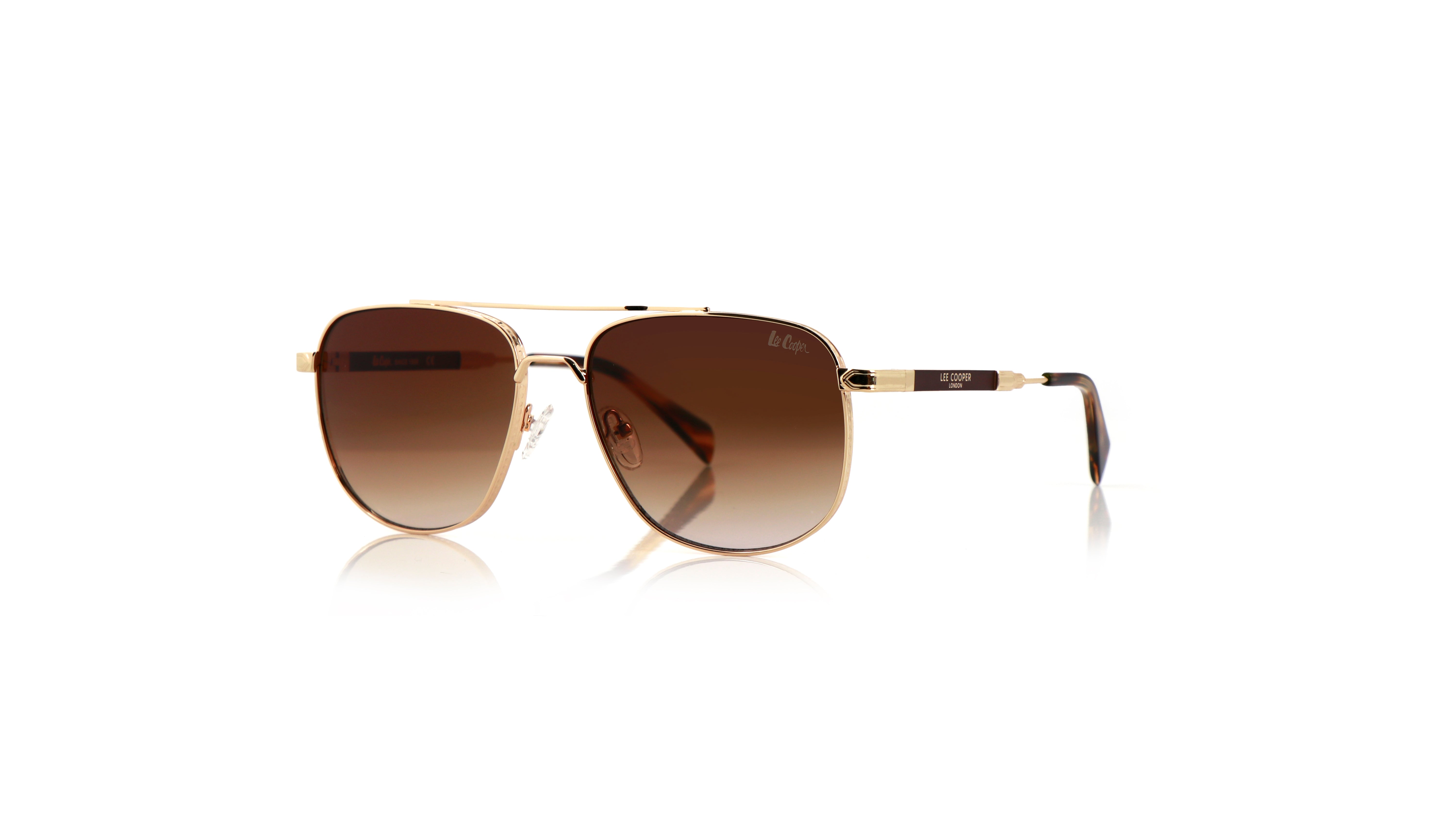 Lee Cooper Non-Polarized Aviator Sunglasses for Men with Gradient Brown Nylon Lenses, Gold-Tone Full-Rim Metal Frame and Double-Bridge Design | LCM10245C5