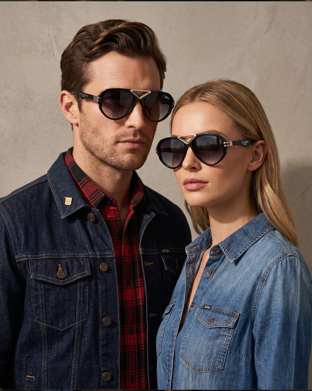 Lee Cooper Non-Polarized Aviator Sunglasses for Men & Women with Grey Nylon Lenses, Black Full-Rim Acetate Frame and Decorative Double-Bridge Design | LCU10242C1