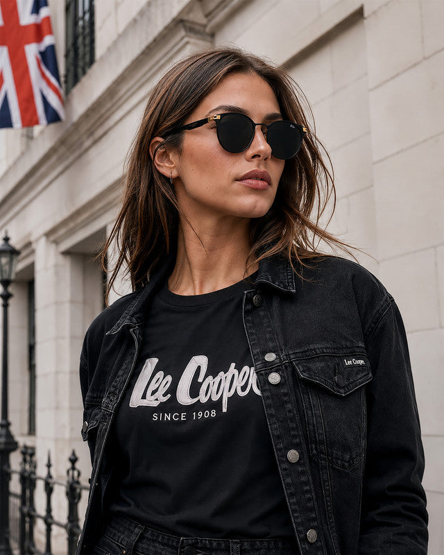 Lee Cooper Non-Polarized Round Sunglasses for Women with Grey Nylon Lenses, Black & Gold-Tone Full-Rim Metal Frame | LCW10241C1