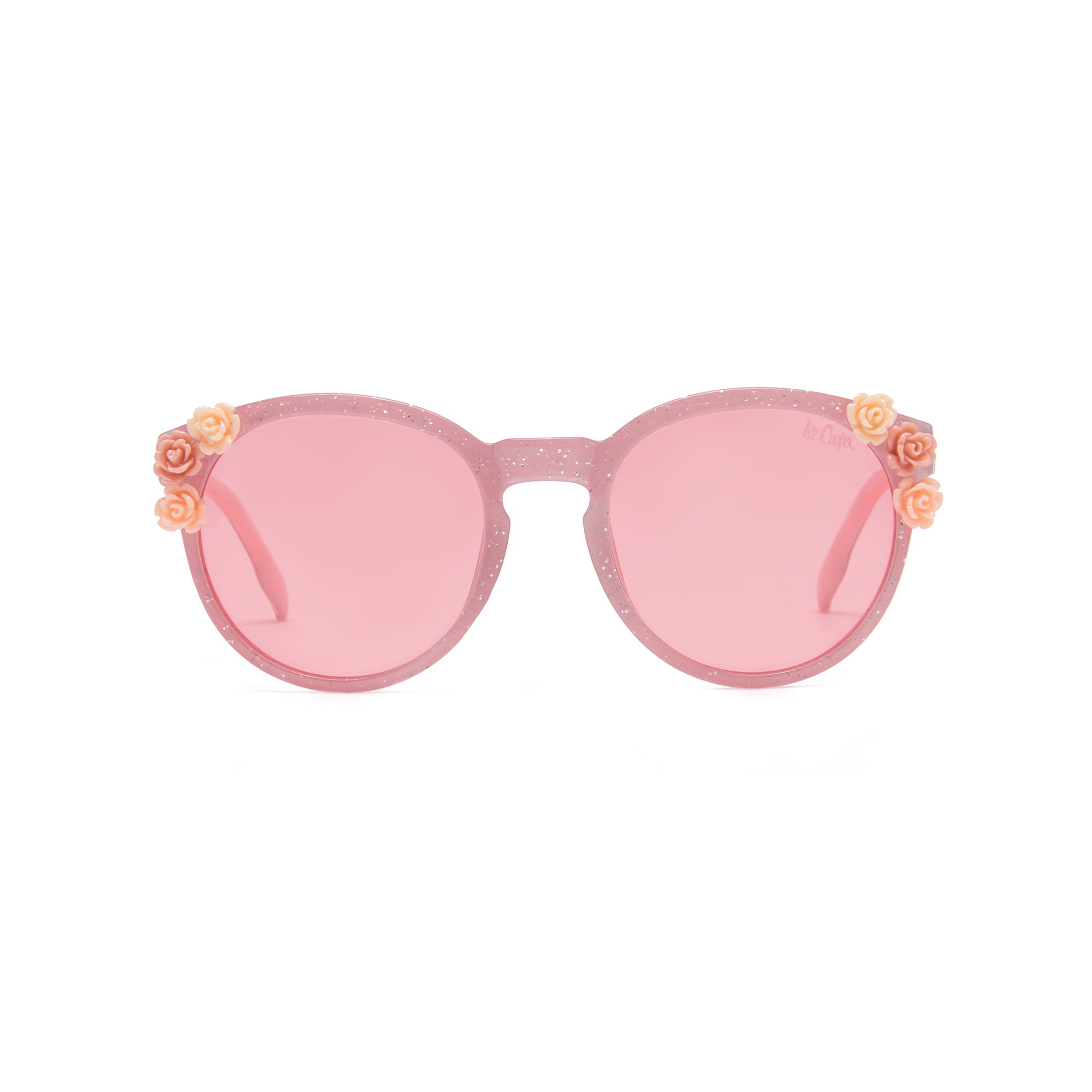 Lee Cooper Polarized Sunglasses for Boys & Girls with Pink Round TAC Lenses, Glittered Full-Rim Polycarbonate Frame and Floral Embellishments | LCK107C01