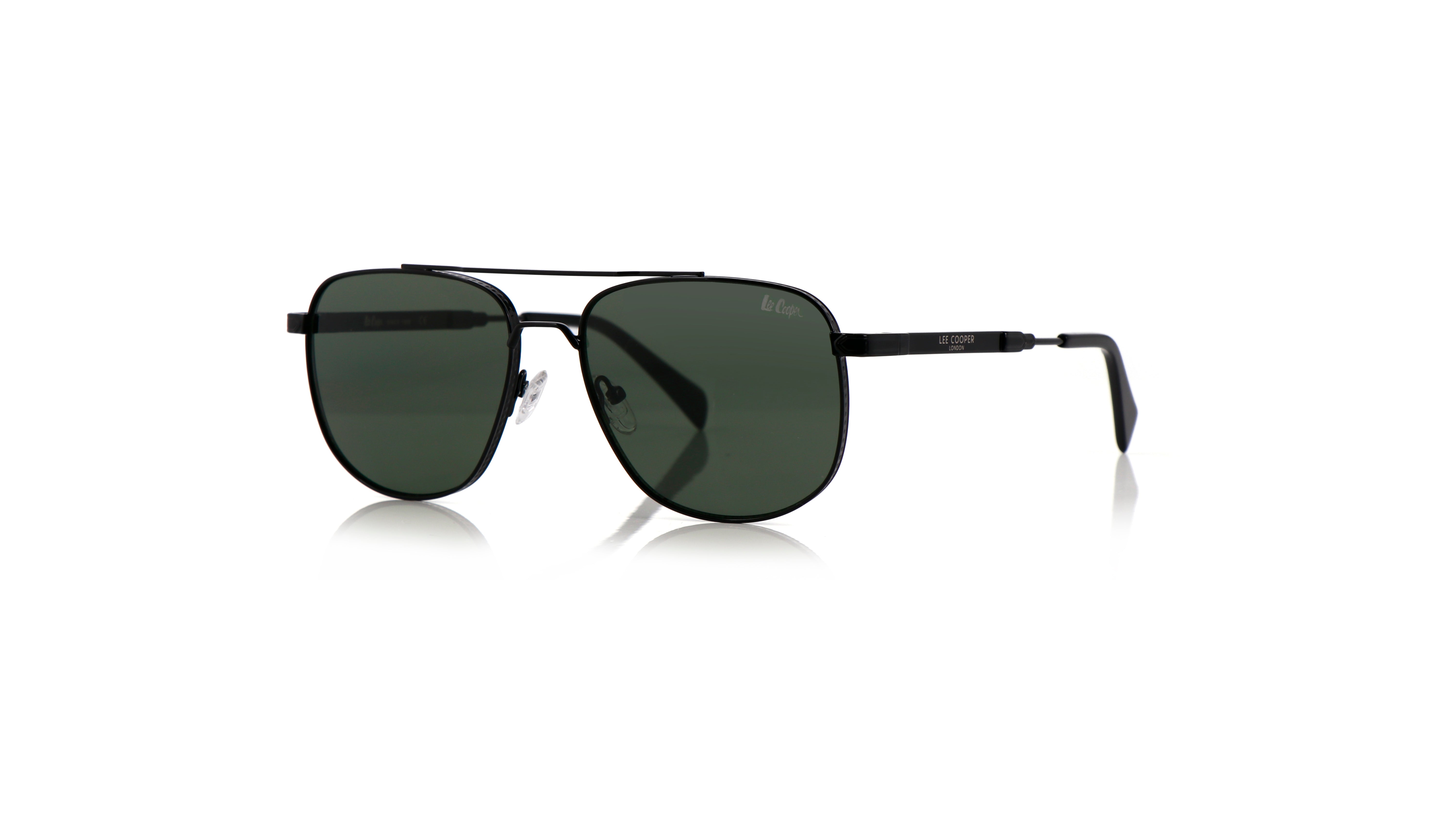 Lee Cooper Non-Polarized Aviator Sunglasses for Men with Dark Green Nylon Lenses, Black Full-Rim Metal Frame and Double-Bridge Design | LCM10245C1