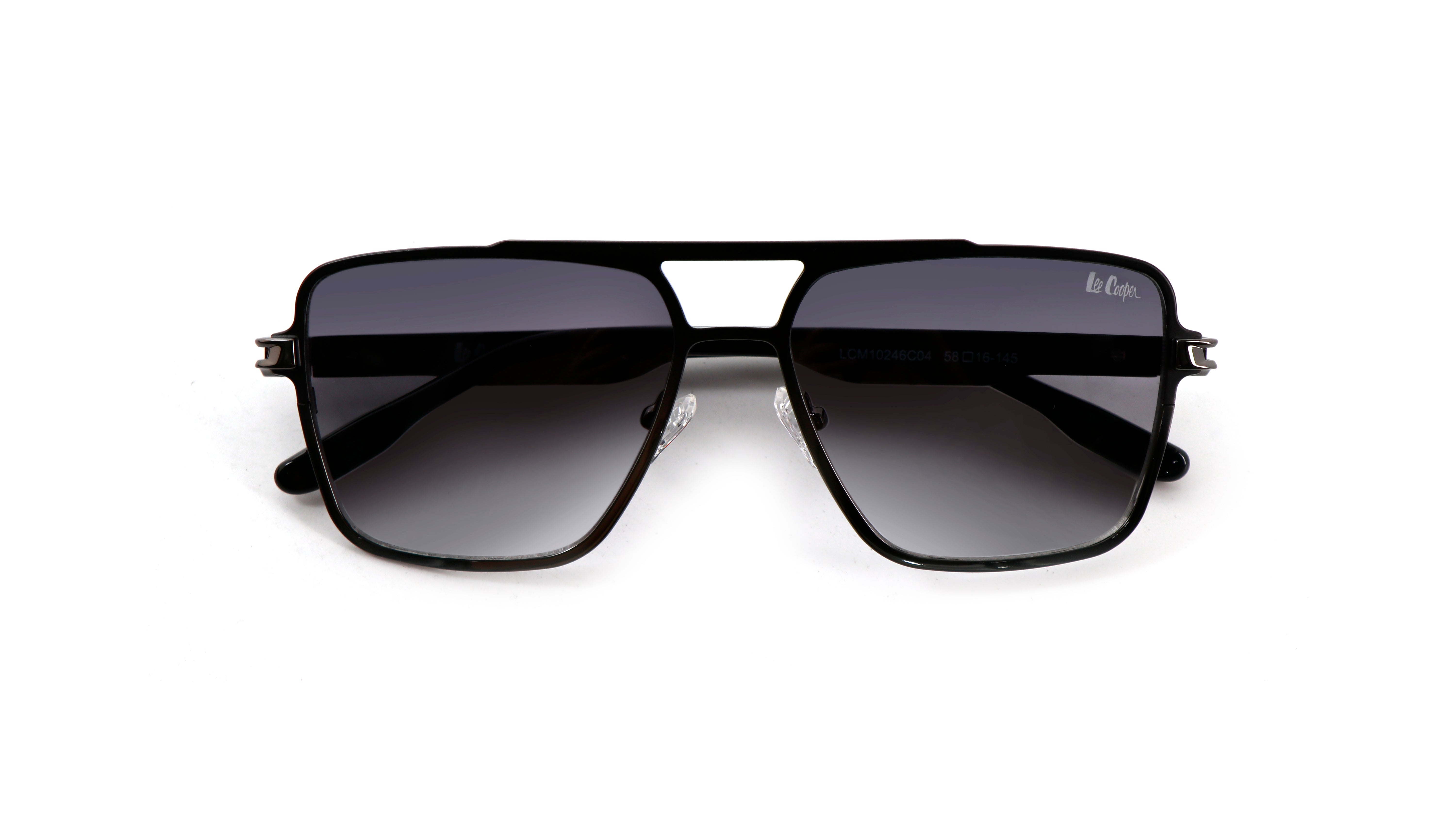Lee Cooper Non-Polarized Square Aviator Sunglasses for Men with Gradient Grey Nylon Lenses, Black Full-Rim Metal Frame and Double-Bridge Design | LCM10246C4