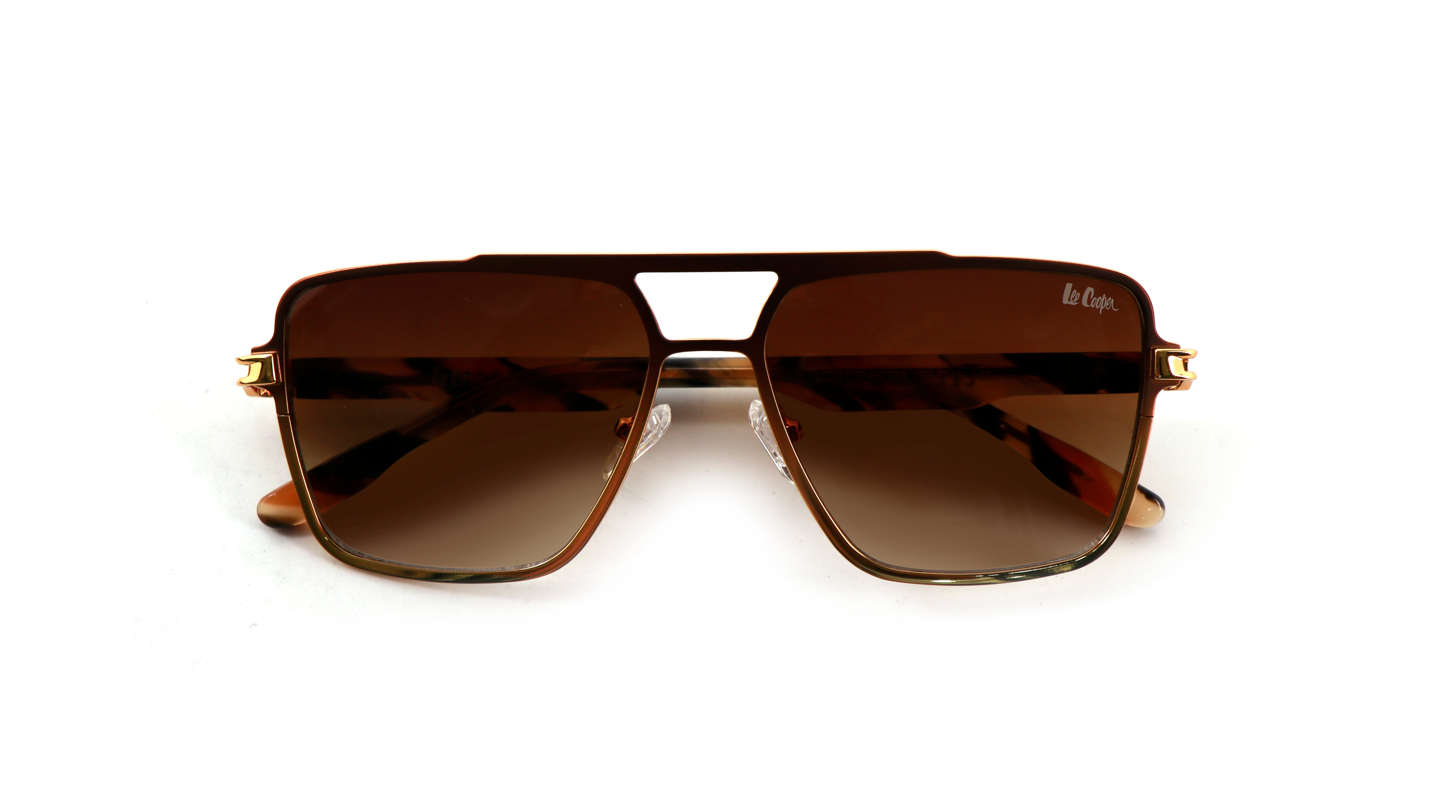 Lee Cooper Non-Polarized Square Aviator Sunglasses for Men with Gradient Brown Nylon Lenses, Brown & Gold-Tone Full-Rim Metal Frame and Double-Bridge Design | LCM10246C3