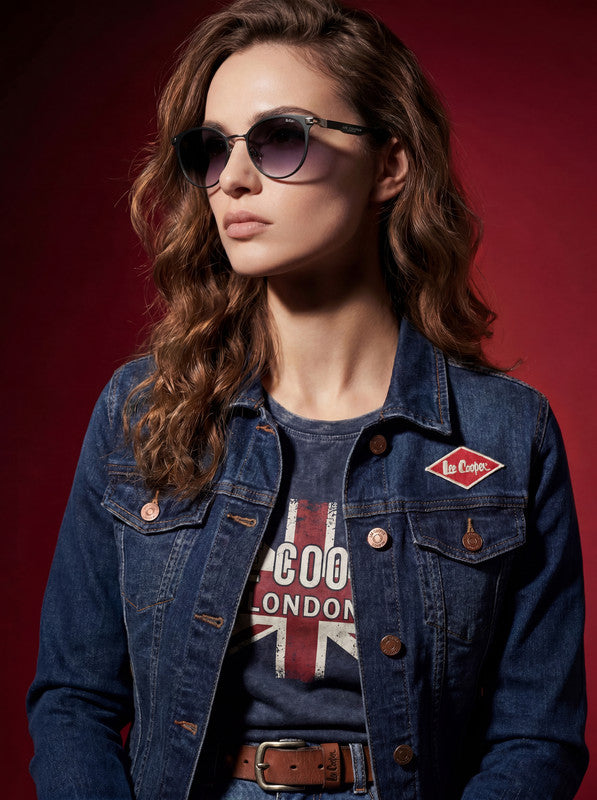 Lee Cooper Non-Polarized Round Sunglasses for Women with Gradient Grey Nylon Lenses, Black Full-Rim Metal Frame and Sleek Temple Arms | LCW10241C3