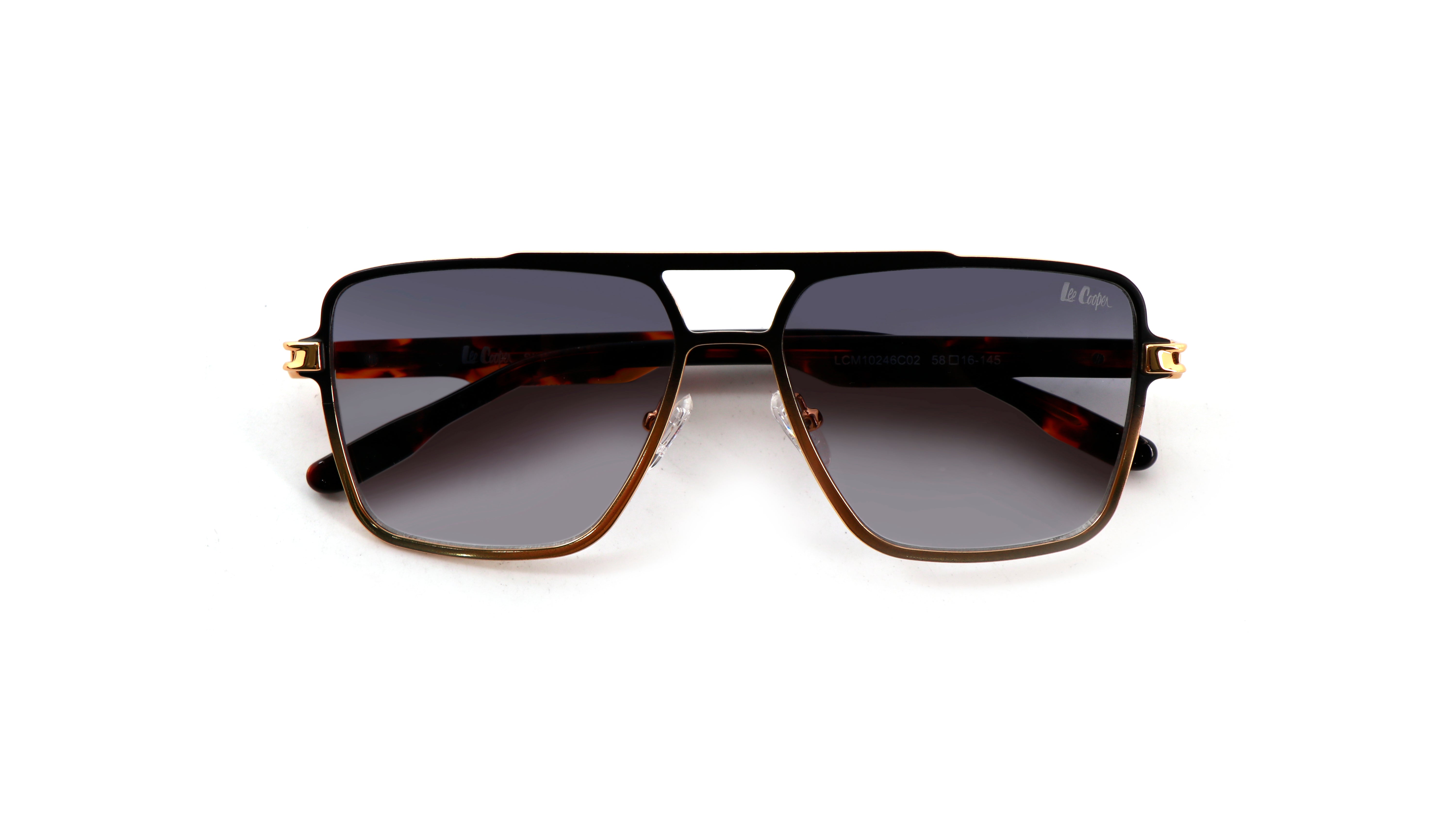 Lee Cooper Non-Polarized Square Aviator Sunglasses for Men with Gradient Grey Nylon Lenses, Black & Gold-Tone Full-Rim Metal Frame and Double-Bridge Design | LCM10246C2