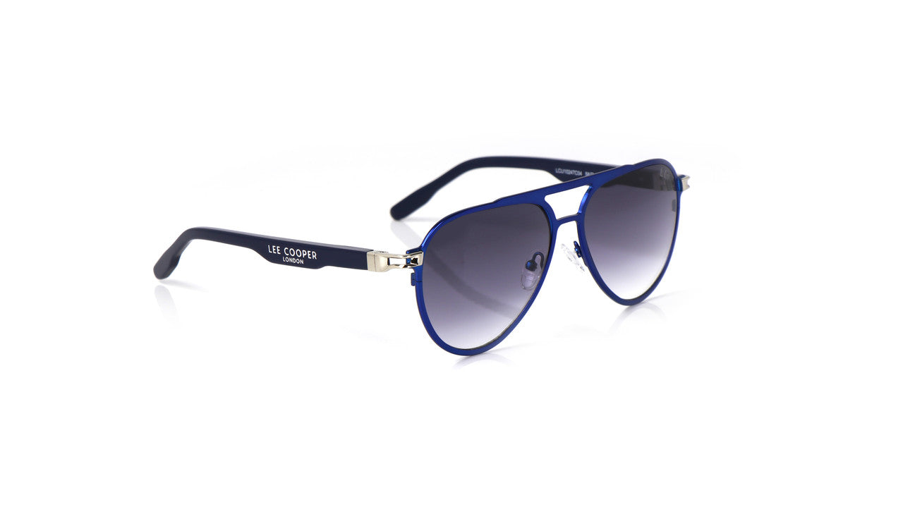 Lee Cooper Non-Polarized Aviator Sunglasses for Men & Women with Gradient Grey Nylon Lenses, Blue Full-Rim Metal Frame and Double-Bridge Design | LCU10247C4