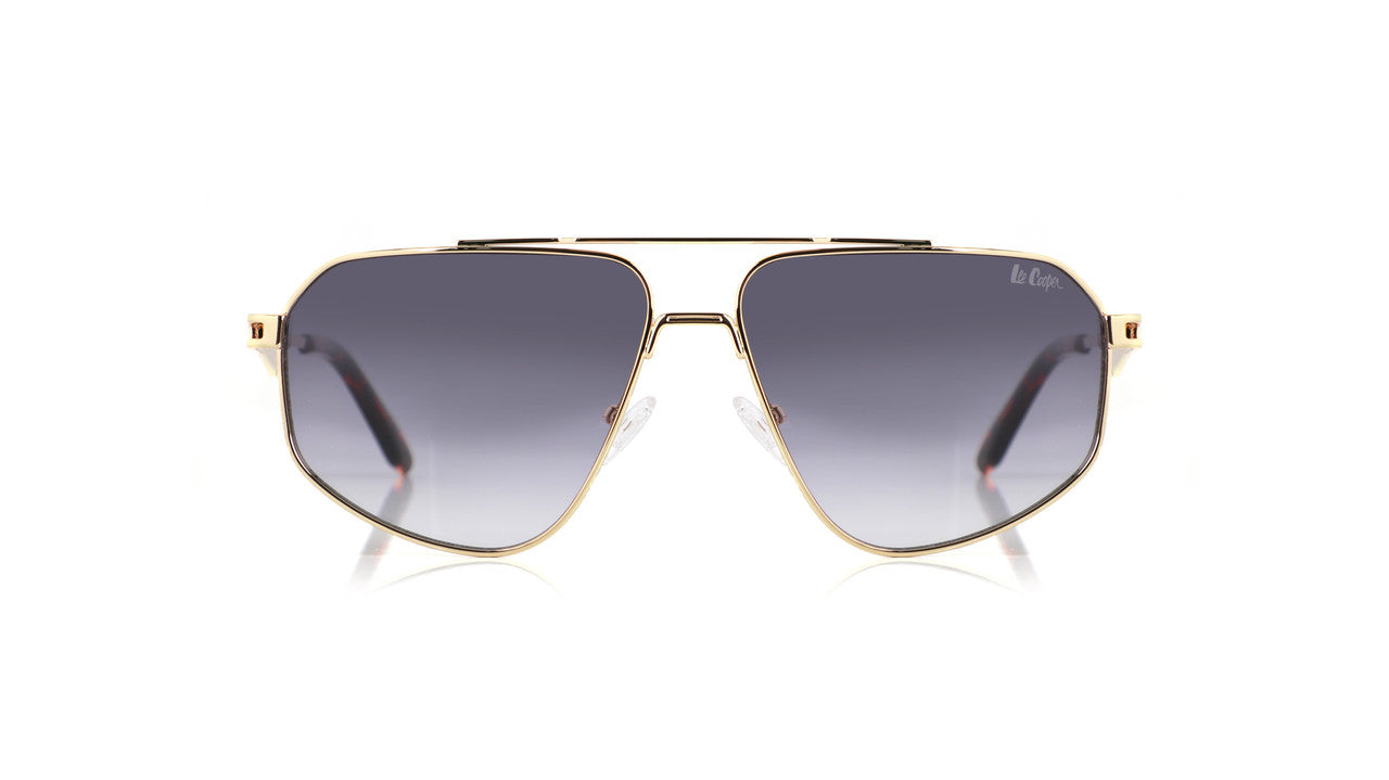 Lee Cooper Non-Polarized Square Aviator Sunglasses for Men & Women with Gradient Grey Nylon Lenses, Gold-Tone Full-Rim Metal Frame and Double-Bridge Design | LCU10243C5