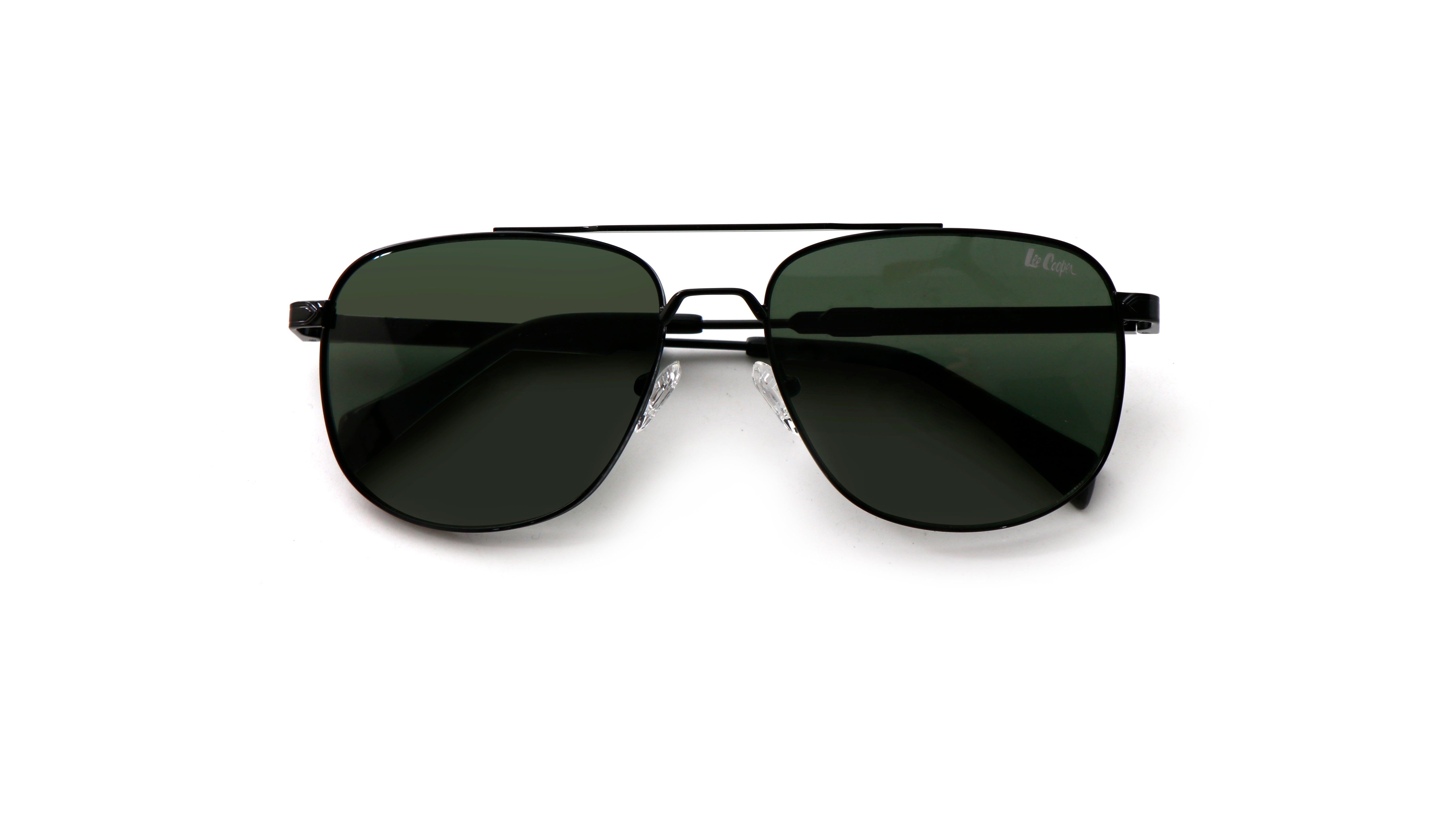 Lee Cooper Non-Polarized Aviator Sunglasses for Men with Dark Green Nylon Lenses, Black Full-Rim Metal Frame and Double-Bridge Design | LCM10245C1