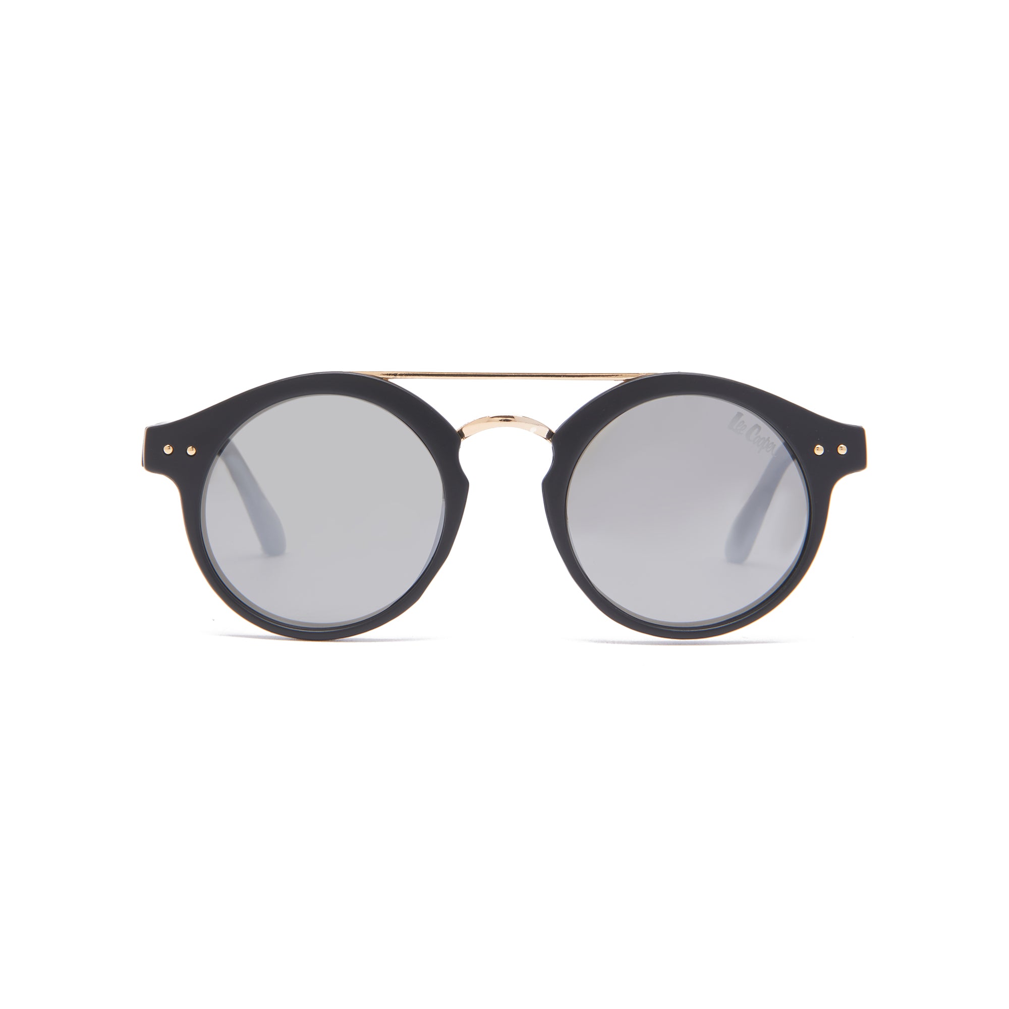 Lee Cooper Polarized Sunglasses for Boys & Girls with Silver Mirrored Round TAC Lenses, Black Full-Rim Polycarbonate Frame and Double-Bridge Design | LCK113C03
