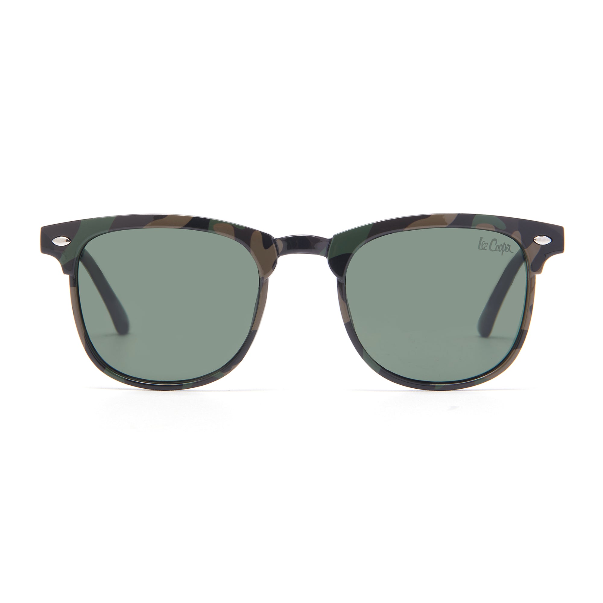 Lee Cooper Polarized Classic Square Sunglasses for Boys & Girls with Green TAC Lenses and Black Camouflage-Pattern Full-Rim Polycarbonate Frame | LCK105C03