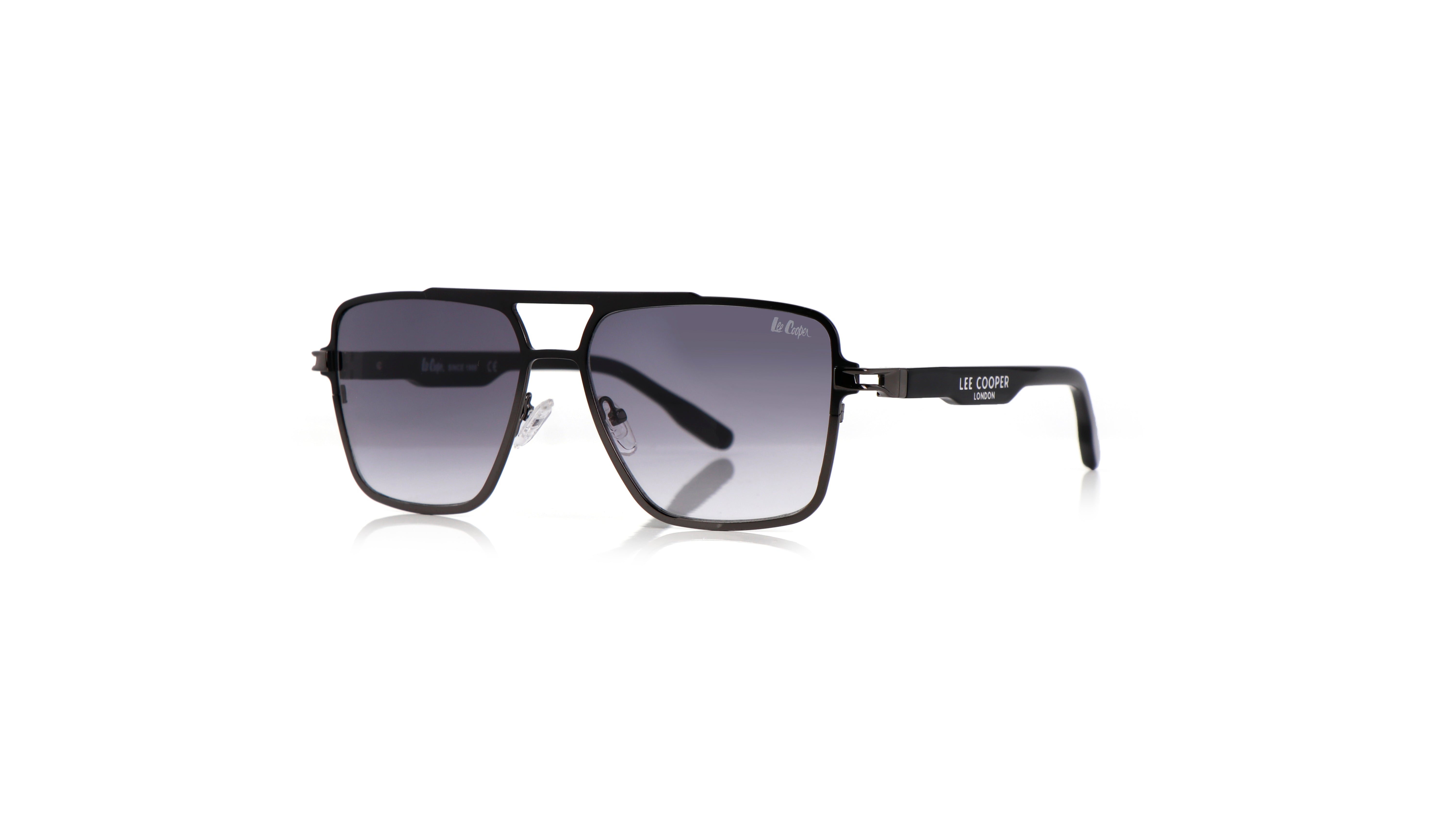Lee Cooper Non-Polarized Square Aviator Sunglasses for Men with Gradient Grey Nylon Lenses, Black Full-Rim Metal Frame and Double-Bridge Design | LCM10246C4