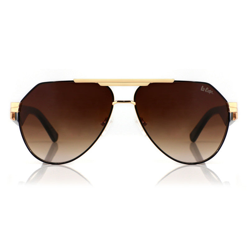 Lee Cooper Non-Polarized Aviator Sunglasses for Men & Women with Gradient Brown Nylon Lenses, Gold-Tone Full-Rim Metal Frame and Double-Bridge Design | LCU10240C4