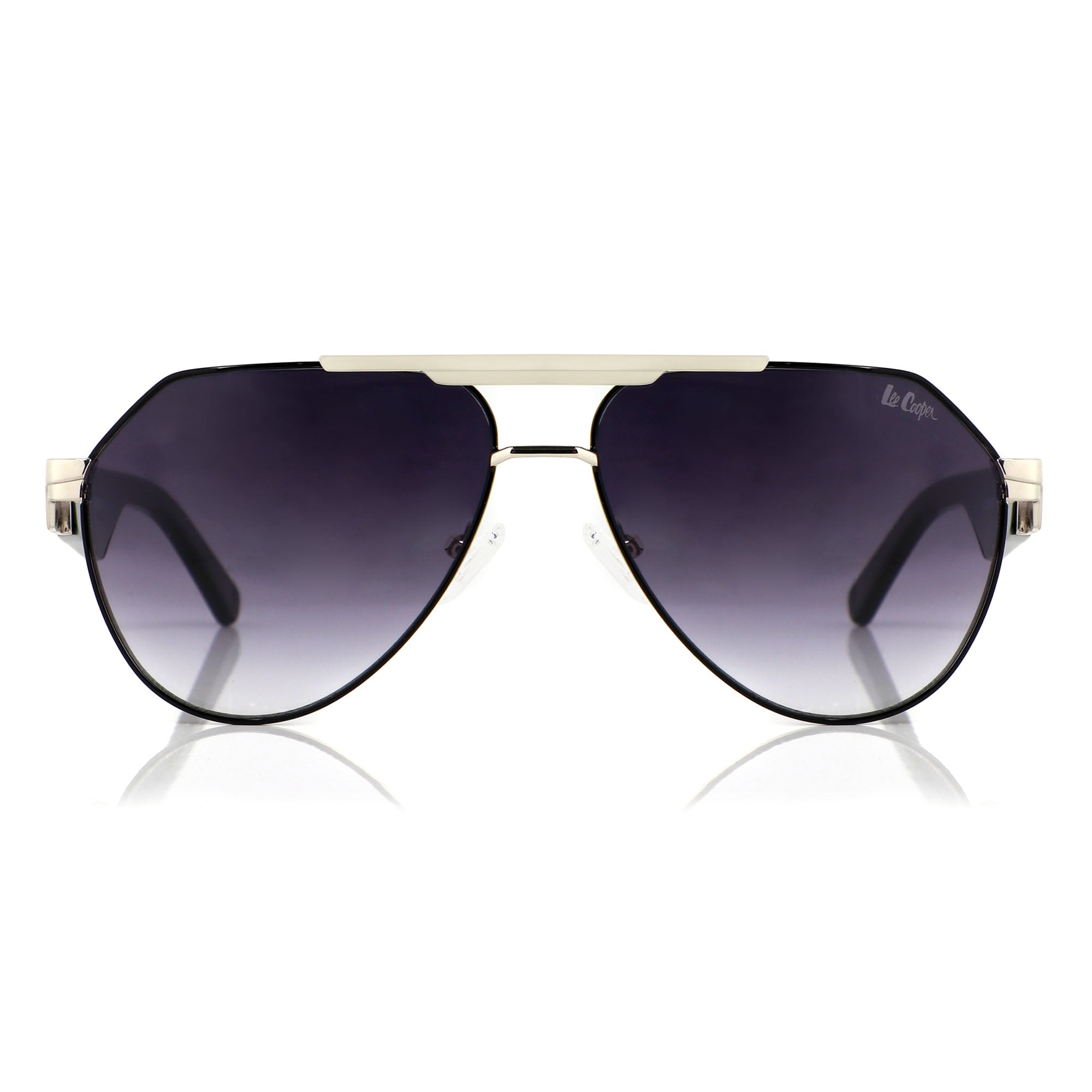 Lee Cooper Non-Polarized Aviator Sunglasses for Men & Women with Gradient Grey Nylon Lenses, Silver-Tone Full-Rim Metal Frame and Double-Bridge Design | LCU10240C2