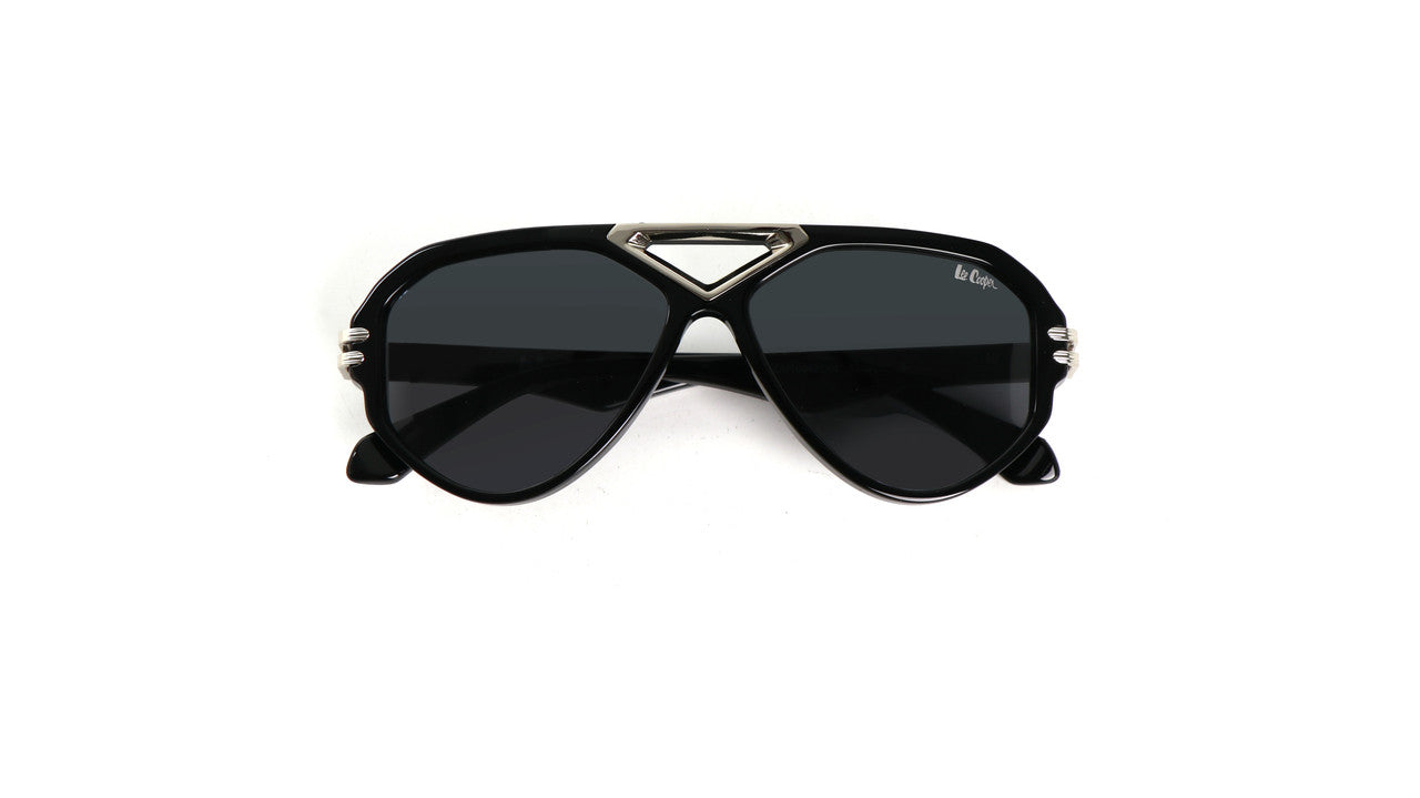 Lee Cooper Non-Polarized Aviator Sunglasses for Men & Women with Grey Nylon Lenses, Black Full-Rim Acetate Frame and Decorative Double-Bridge Design | LCU10242C1