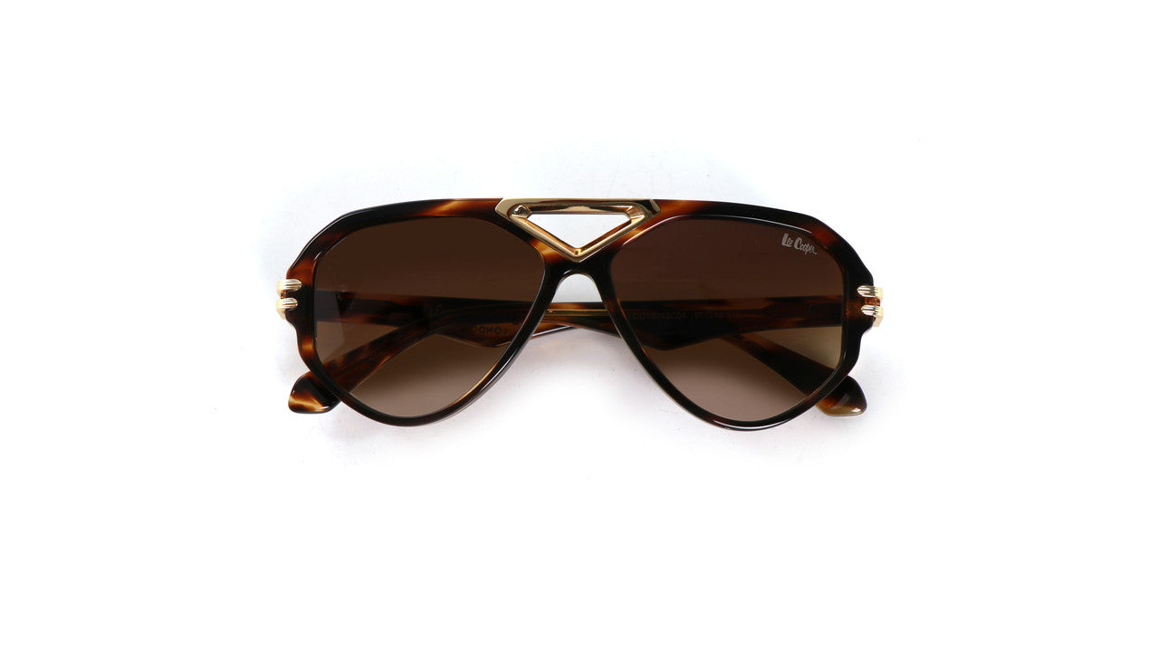 Lee Cooper Non-Polarized Aviator Sunglasses for Men & Women with Gradient Brown Nylon Lenses, Brown Striped Full-Rim Acetate Frame and Gold-Tone Decorative Double-Bridge Design | LCU10242C4