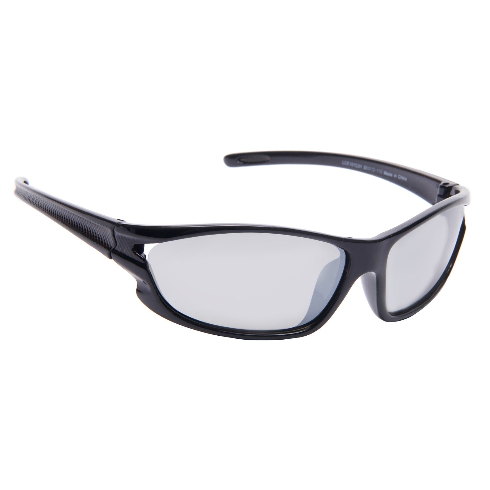 Lee Cooper Polarized Sports Sunglasses for Boys & Girls with Silver Mirrored TAC Lenses, Black Full-Rim Polycarbonate Wraparound Frame | LCK101C01